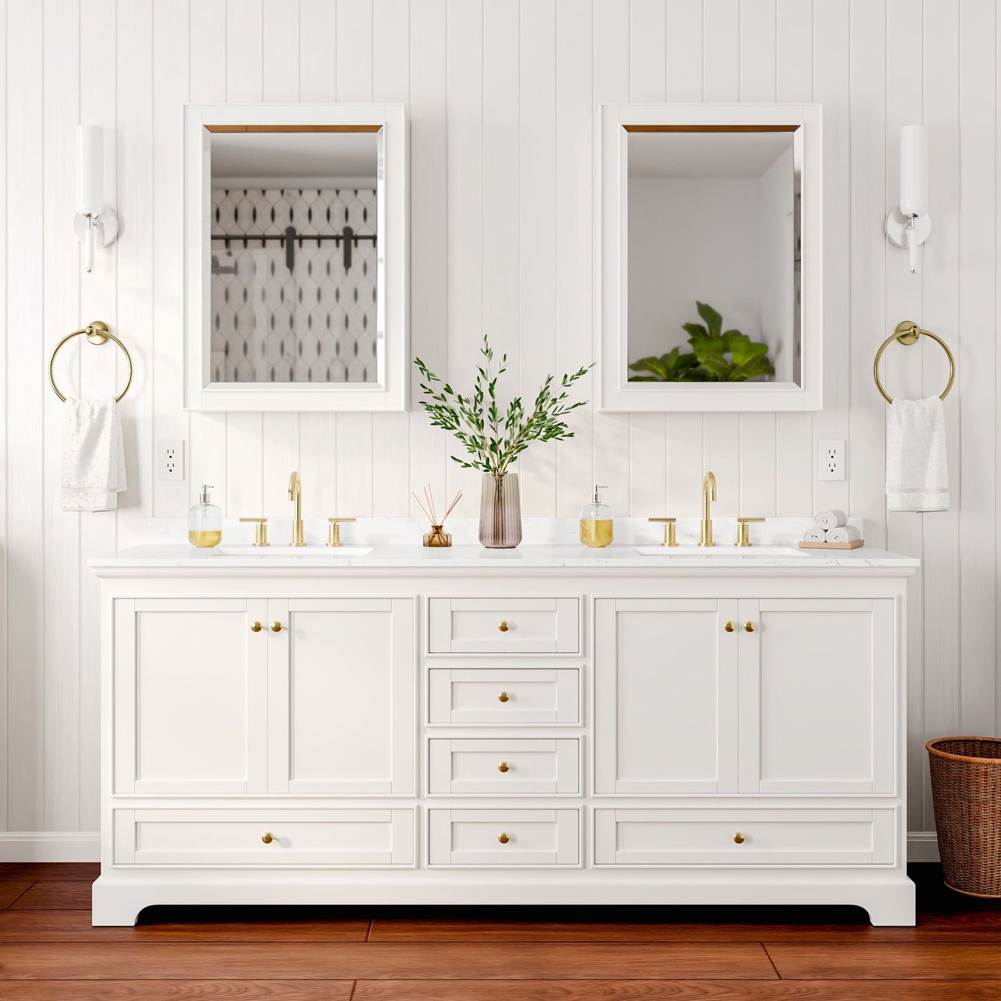 Deborah Bathroom Vanity with Countertop 80 inch Double Sink 3-hole Faucet Setup