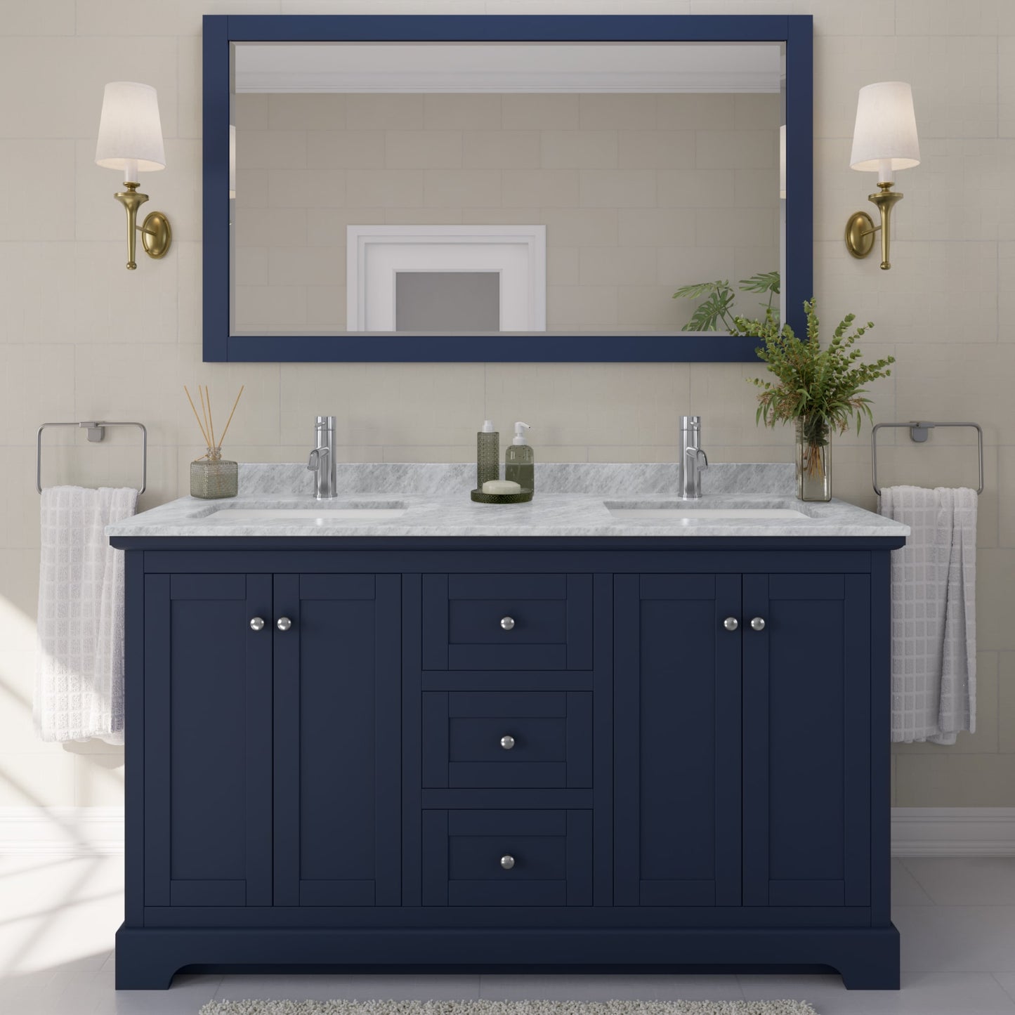 Avery Bathroom Vanity with Countertop 60 inch Double Sink Single hole Faucet Setup
