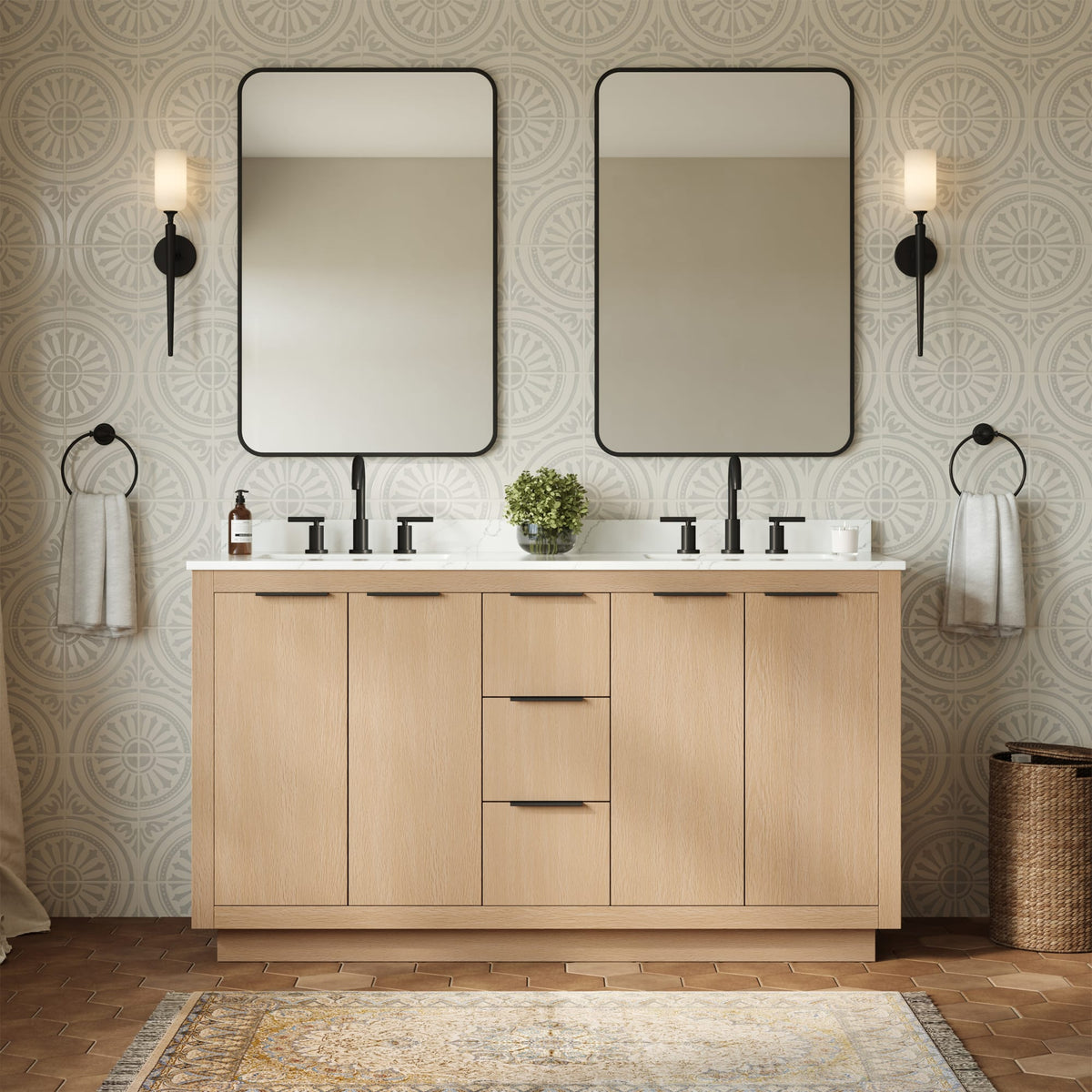 Maroni Bathroom Vanity with Countertop 60 inch Double Sink 3-hole Faucet Setup