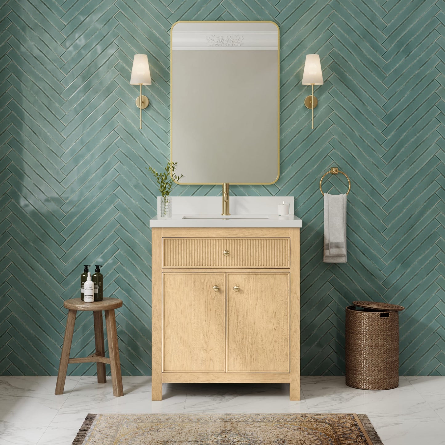 Rian Bathroom Vanity with Countertop 30 inch Single Sink Single hole Faucet Setup