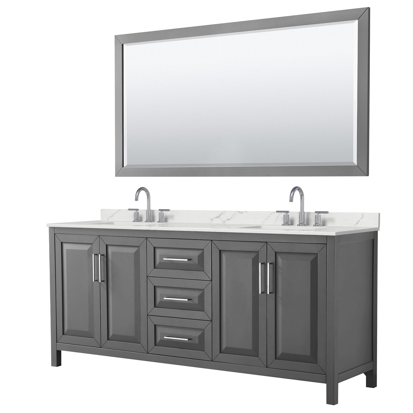 Daria Bathroom Vanity with Countertop 80 inch Double Sink 3-hole Faucet Setup