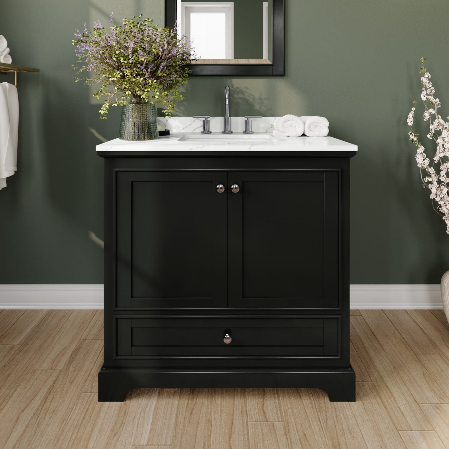 Deborah Bathroom Vanity with Countertop 36 inch Single Sink 3-hole Faucet Setup