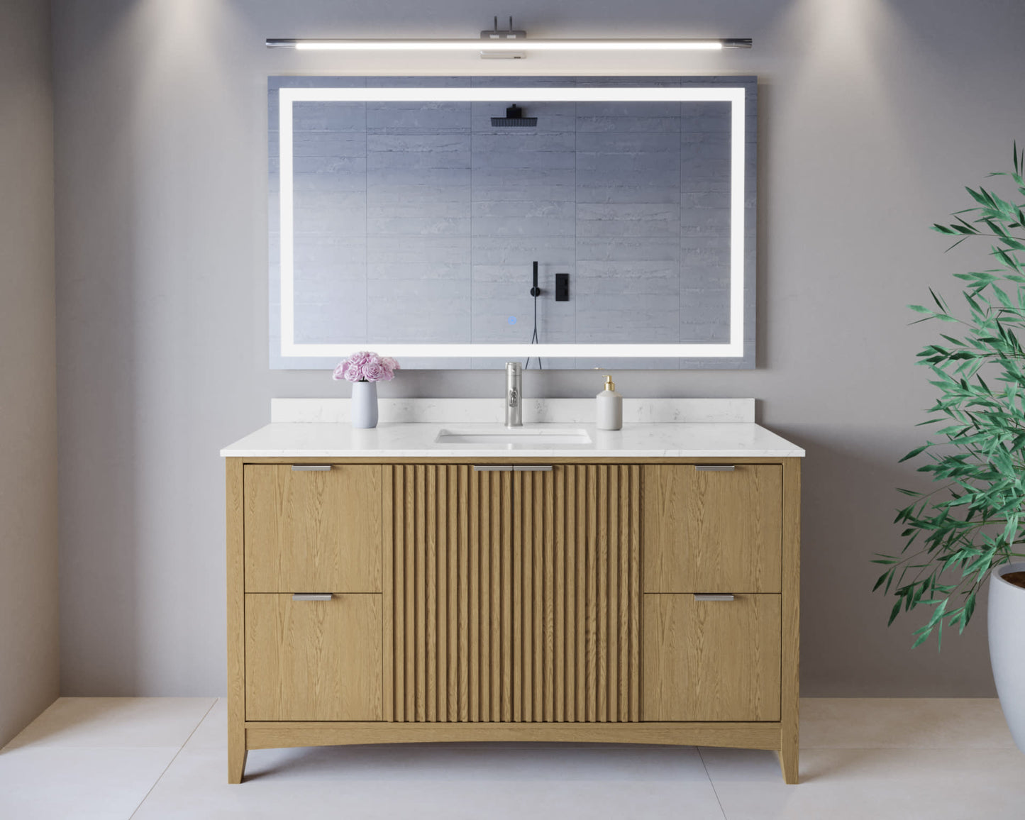 Palmilla Bathroom Vanity with Countertop 60 inch Single Sink Single hole Faucet Setup