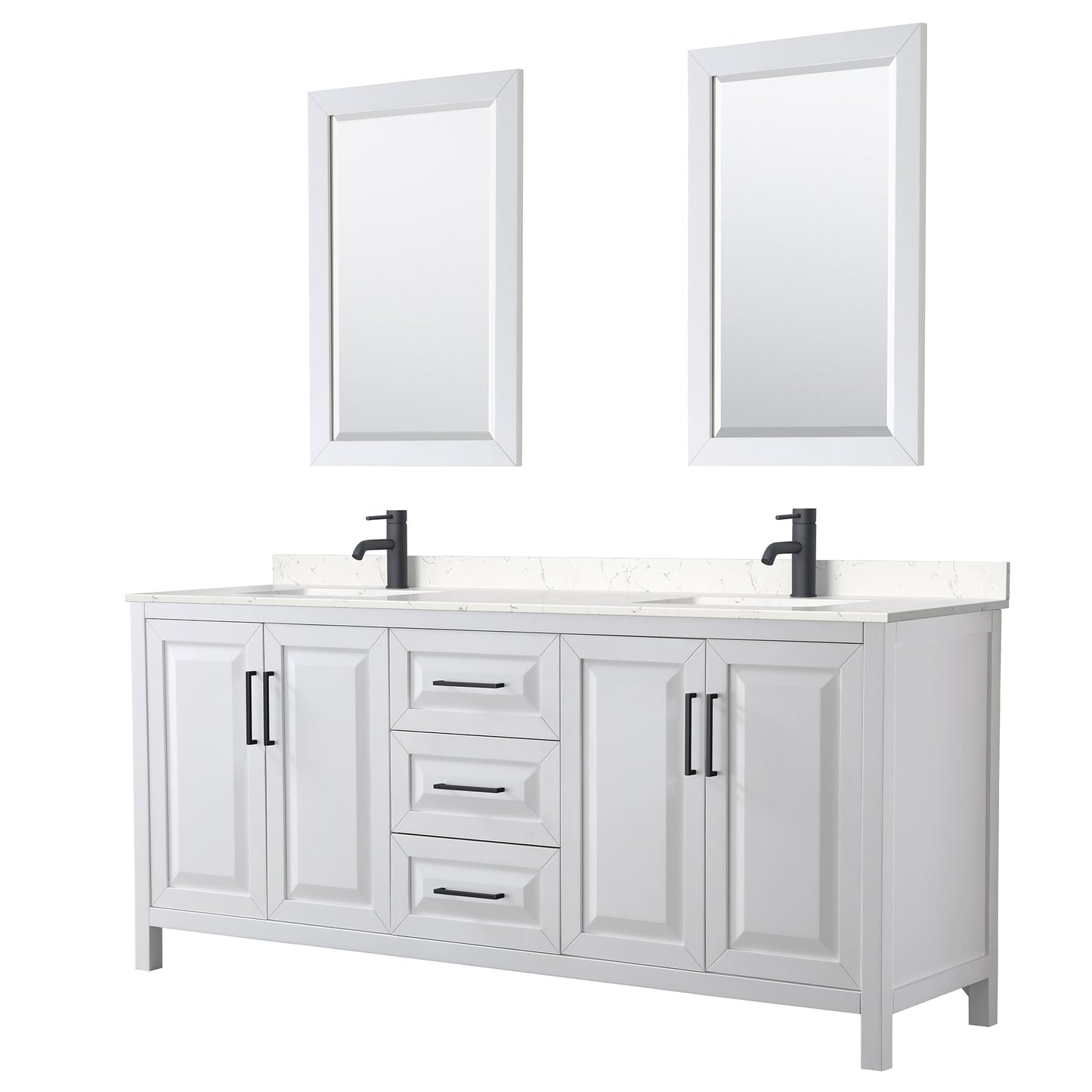 Daria Bathroom Vanity with Countertop 80 inch Double Sink Single hole Faucet Setup