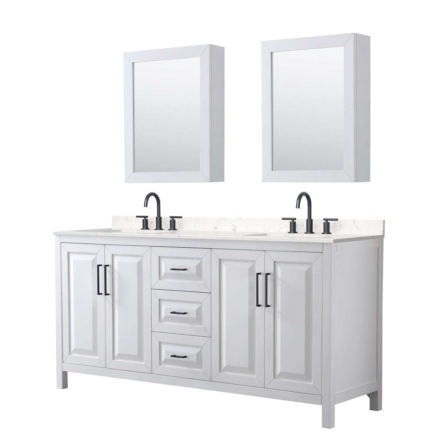 Daria Bathroom Vanity with Countertop 72 inch Double Sink 3-hole Faucet Setup