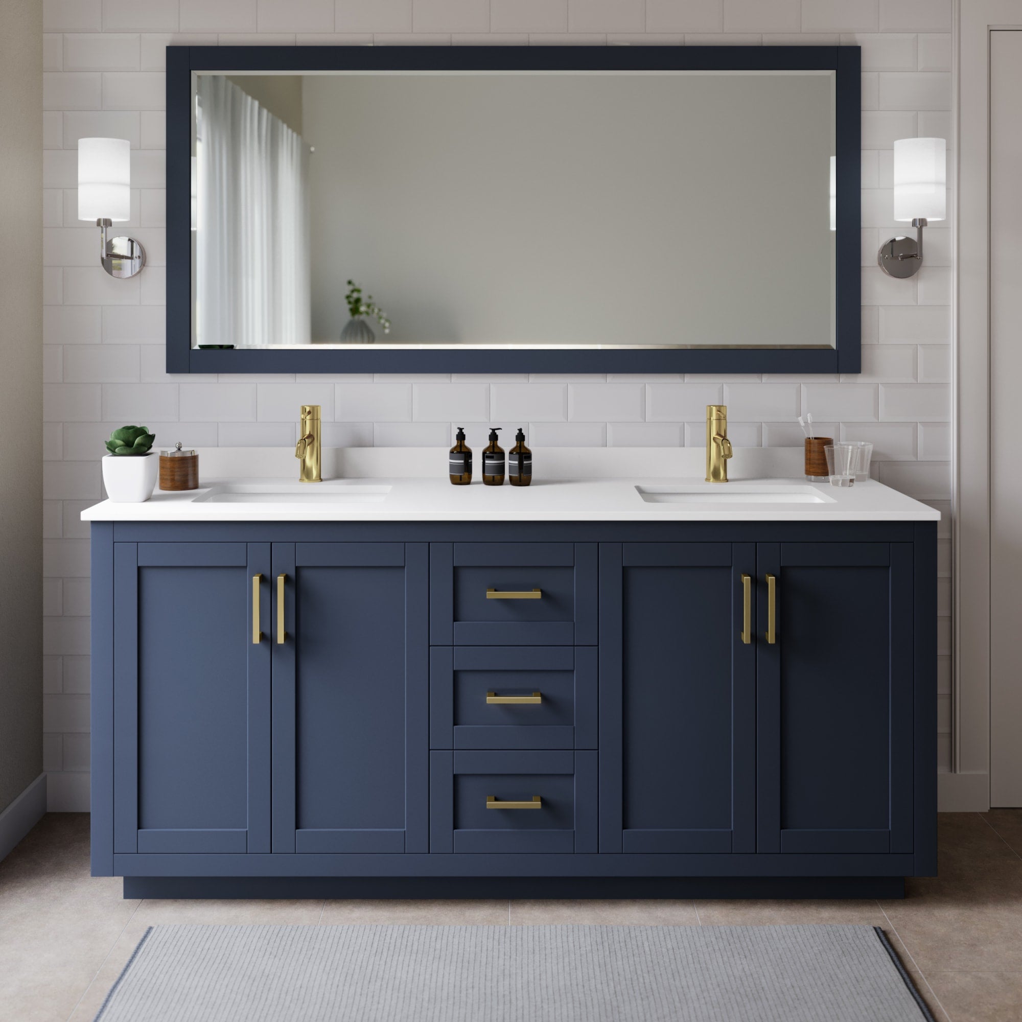 Miranda Bathroom Vanity with Countertop 72 inch Double Sink Single hol ...