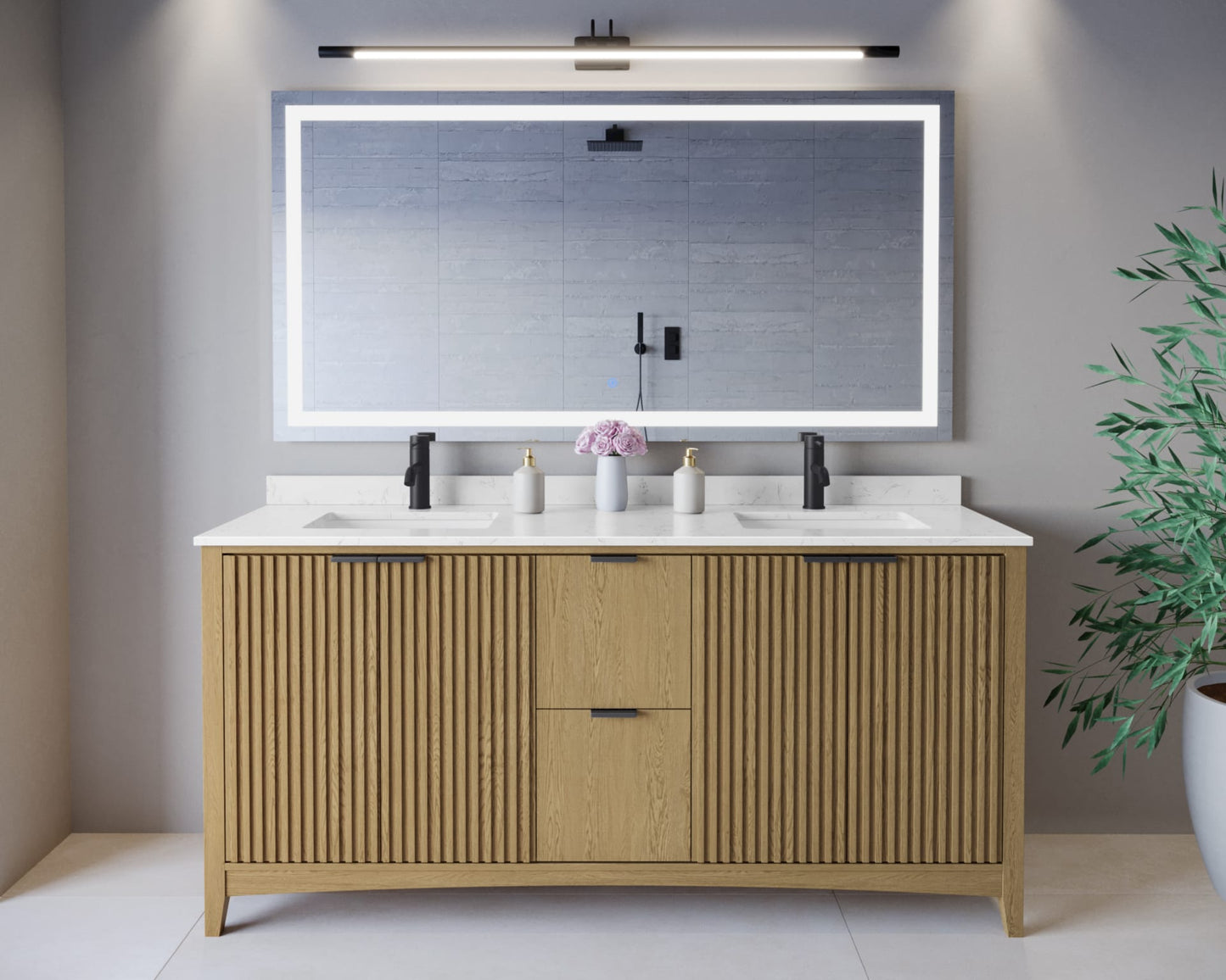Palmilla Bathroom Vanity with Countertop 72 inch Double Sink Single hole Faucet Setup