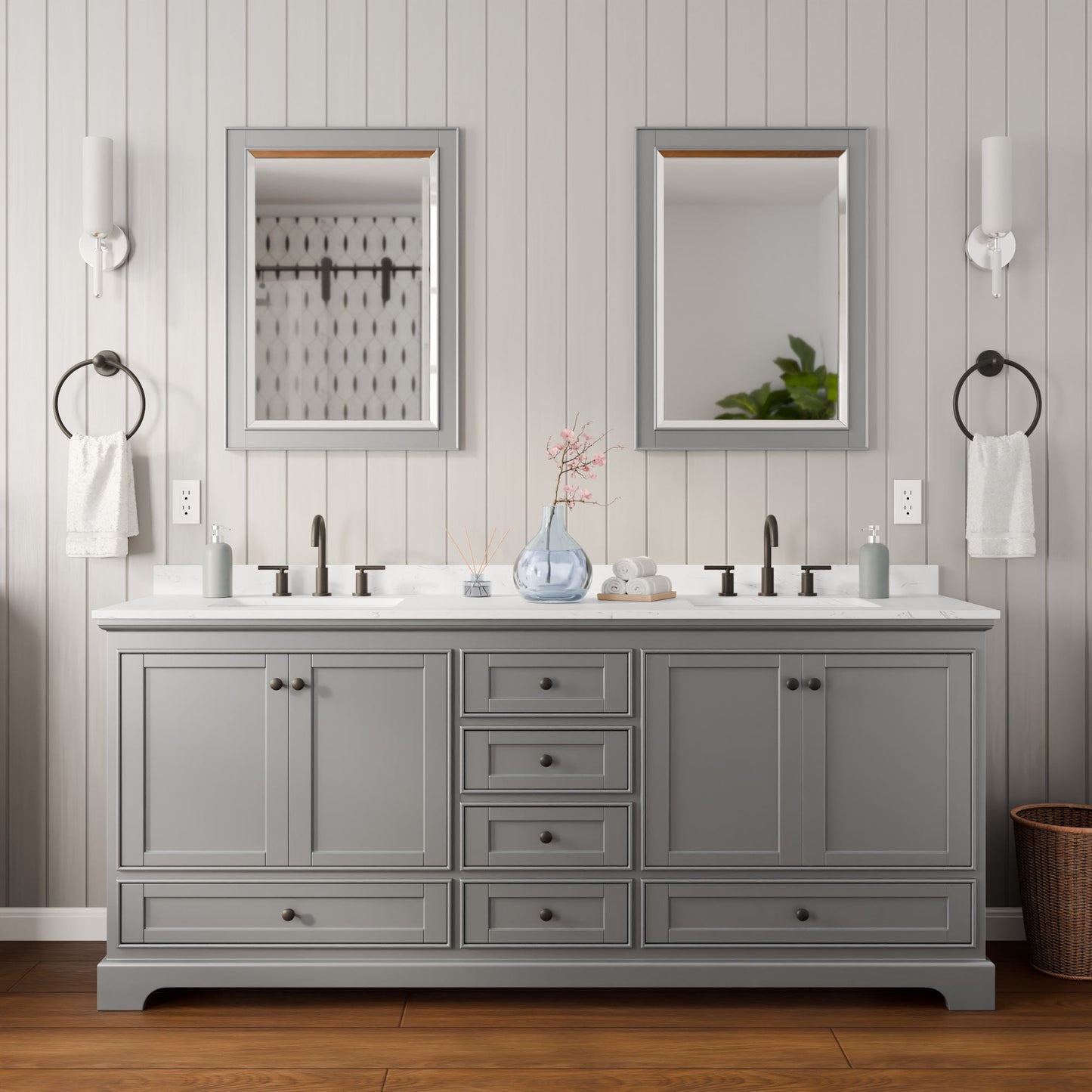 Deborah Bathroom Vanity with Countertop 80 inch Double Sink 3-hole Faucet Setup