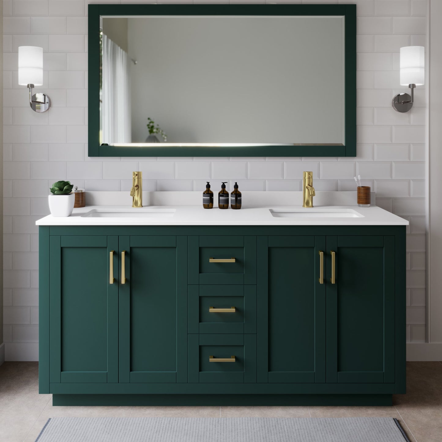 Miranda Bathroom Vanity with Countertop 66 inch Double Sink Single hole Faucet Setup
