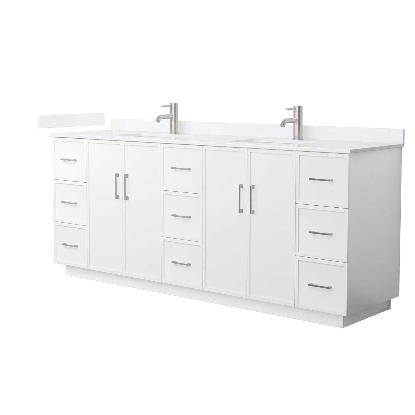 Elan TK Bathroom Vanity with Countertop 84 inch Double Sink Single hole Faucet Setup