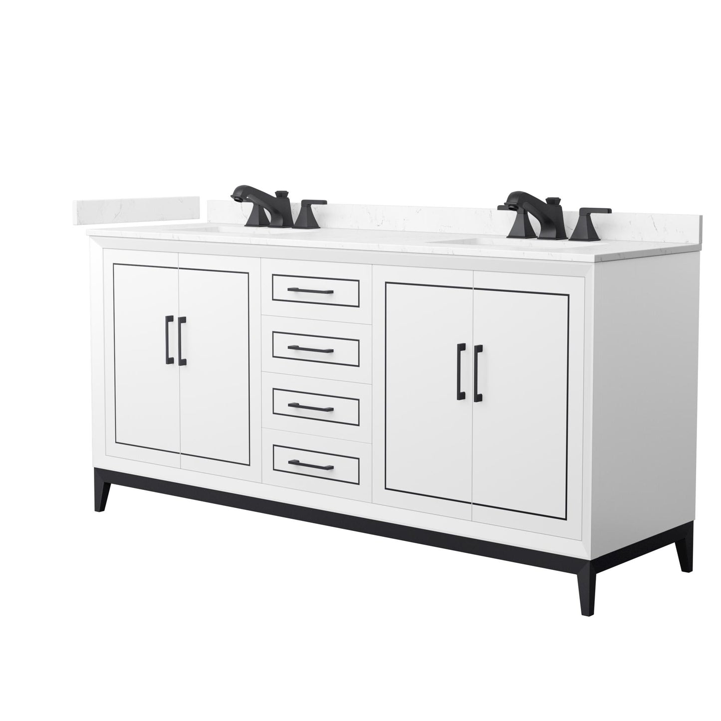 Marlena Bathroom Vanity with Countertop 72 inch Double Sink 3-hole Faucet Setup