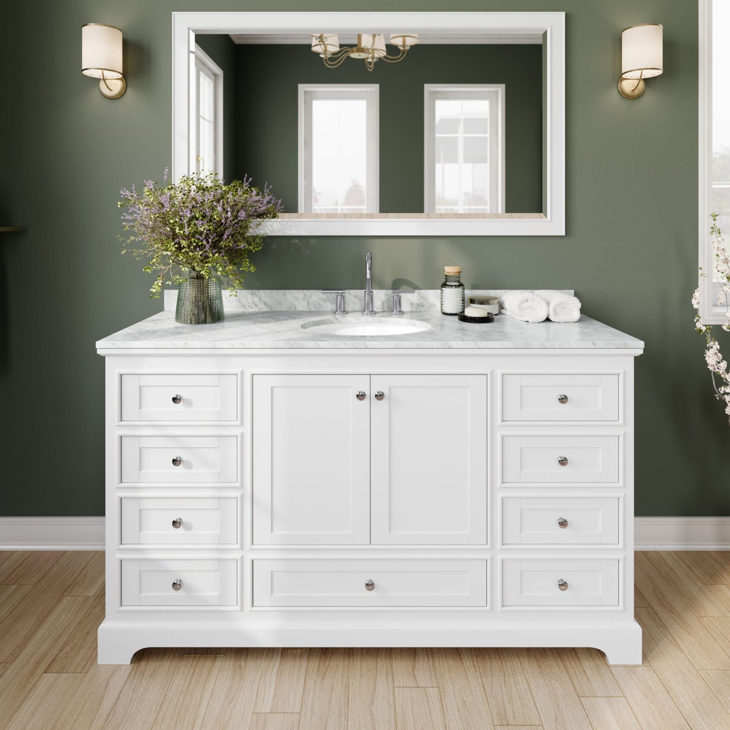 Deborah Bathroom Vanity with Countertop 60 inch Single Sink 3-hole Faucet Setup