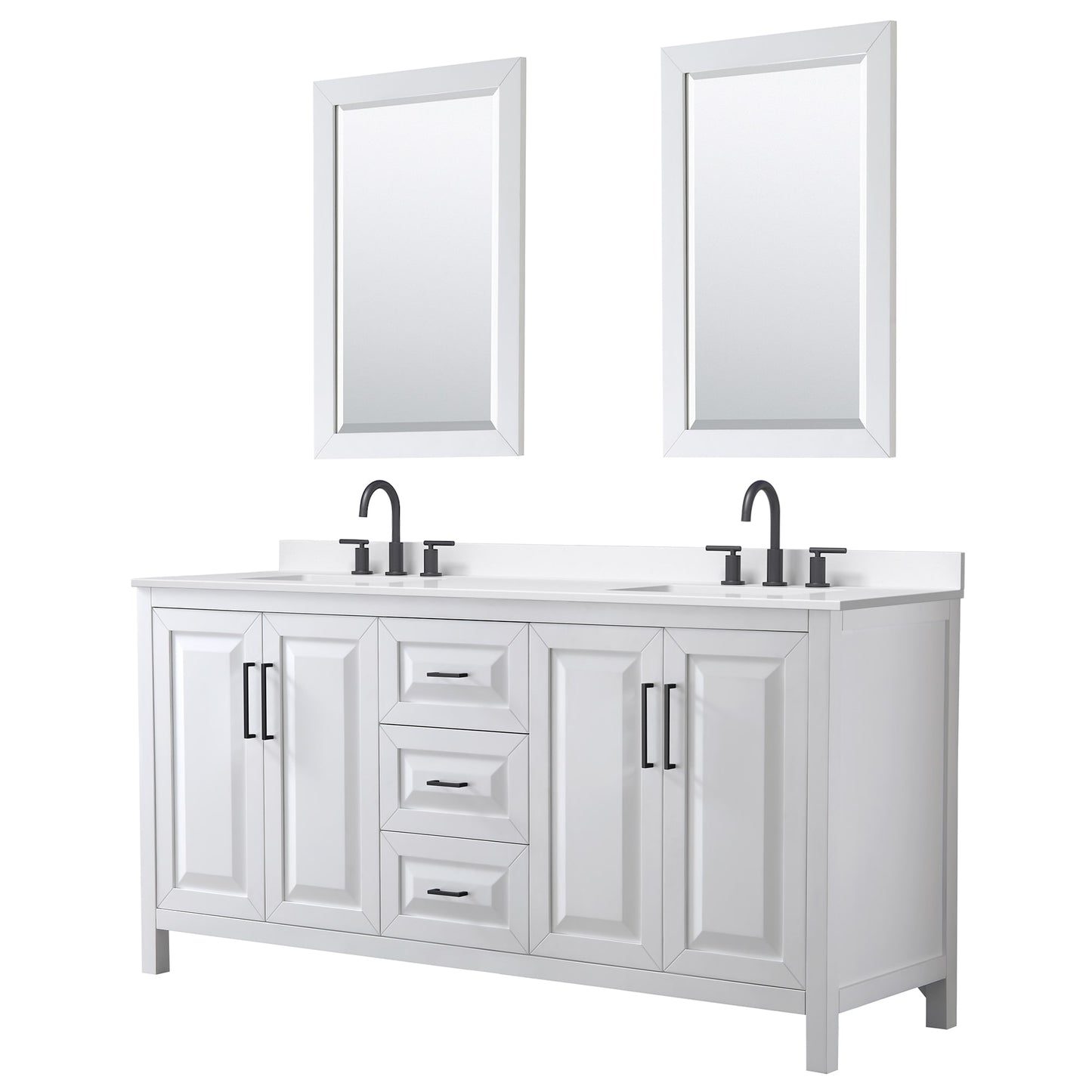 Daria Bathroom Vanity with Countertop 72 inch Double Sink 3-hole Faucet Setup