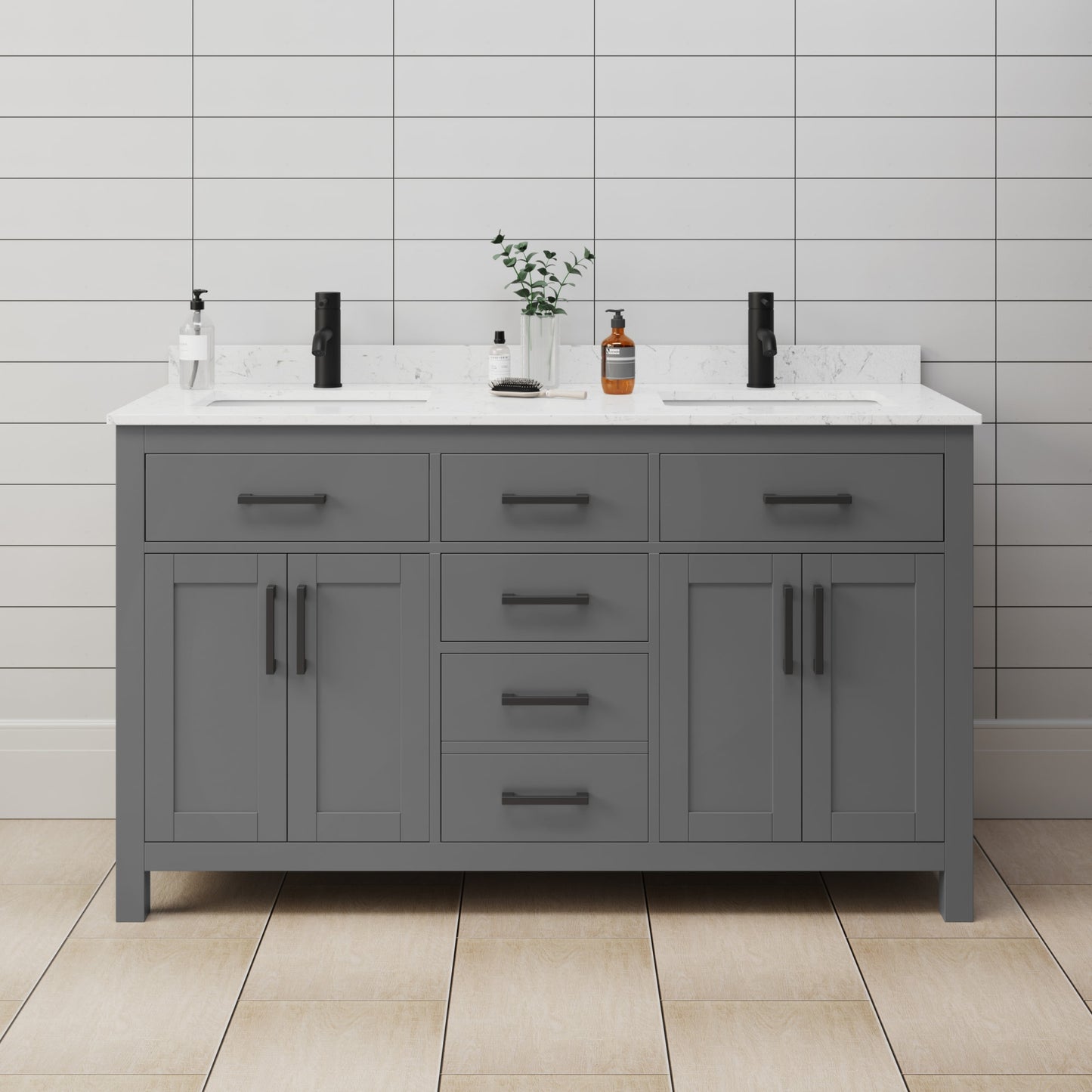 Beckett Bathroom Vanity with Countertop 60 inch Double Sink Single hole Faucet Setup