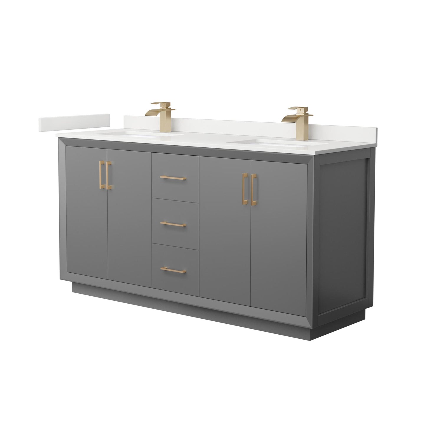 Strada Bathroom Vanity with Countertop 66 inch Double Sink Single hole Faucet Setup