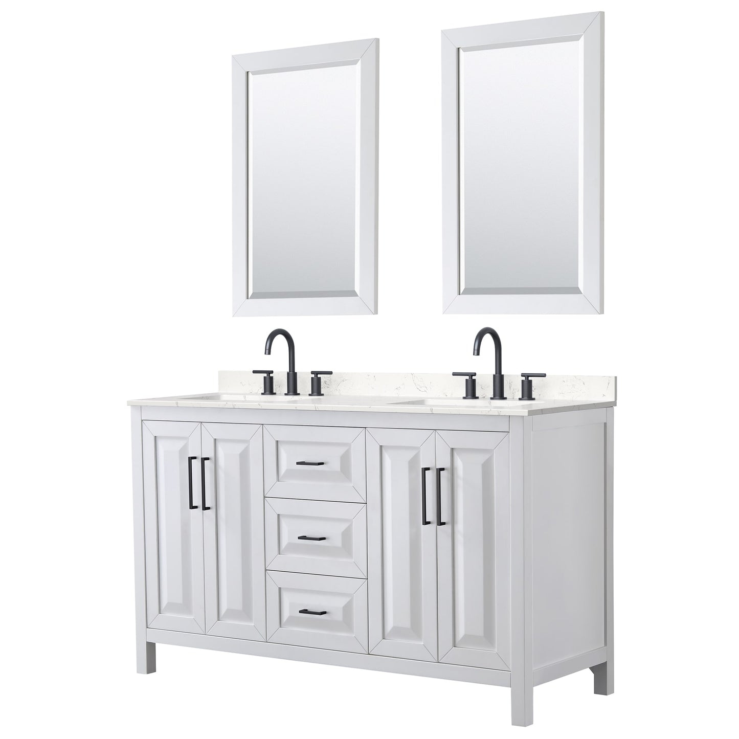 Daria Bathroom Vanity with Countertop 60 inch Double Sink 3-hole Faucet Setup