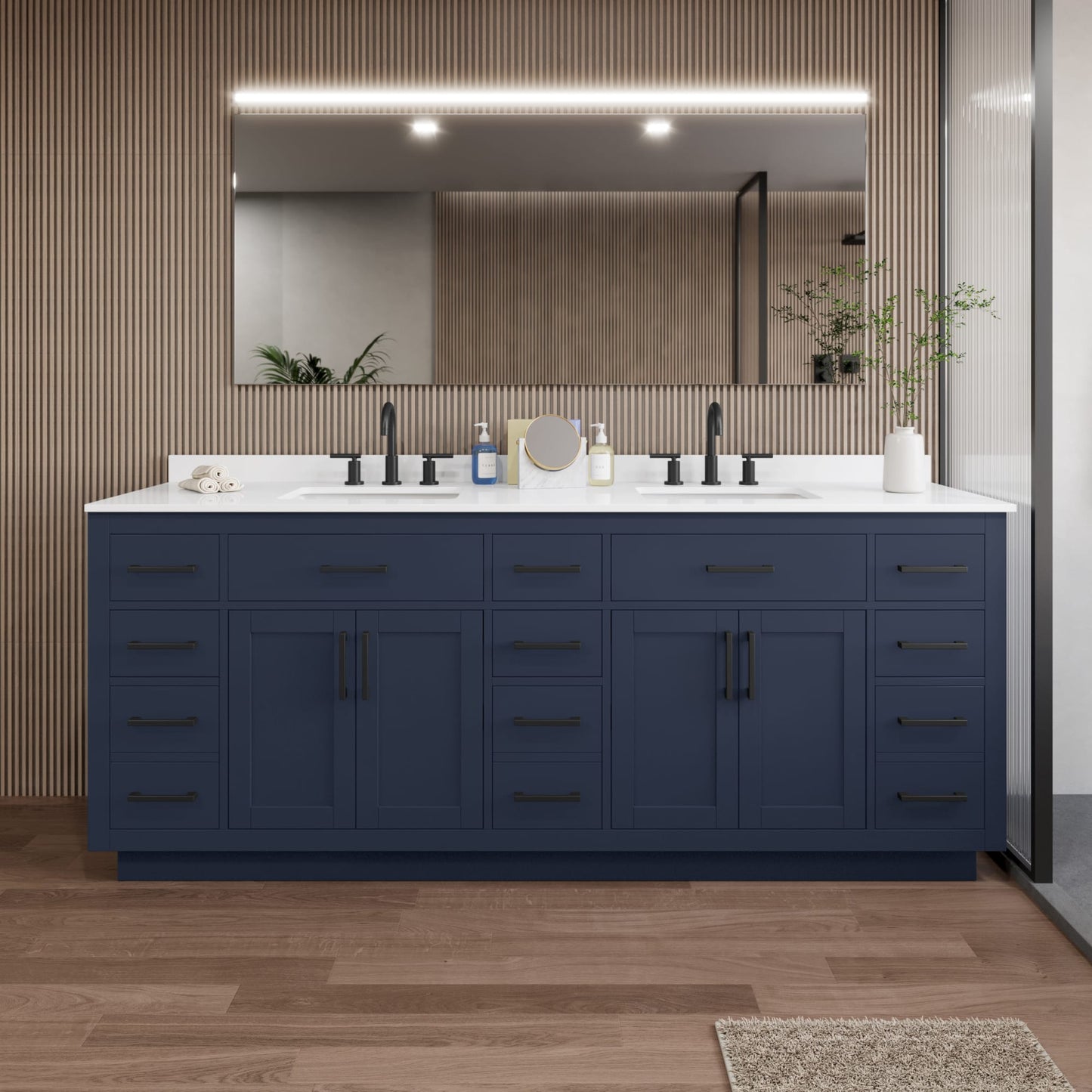 Beckett TK Bathroom Vanity with Countertop 84 inch Double Sink 3-hole Faucet Setup