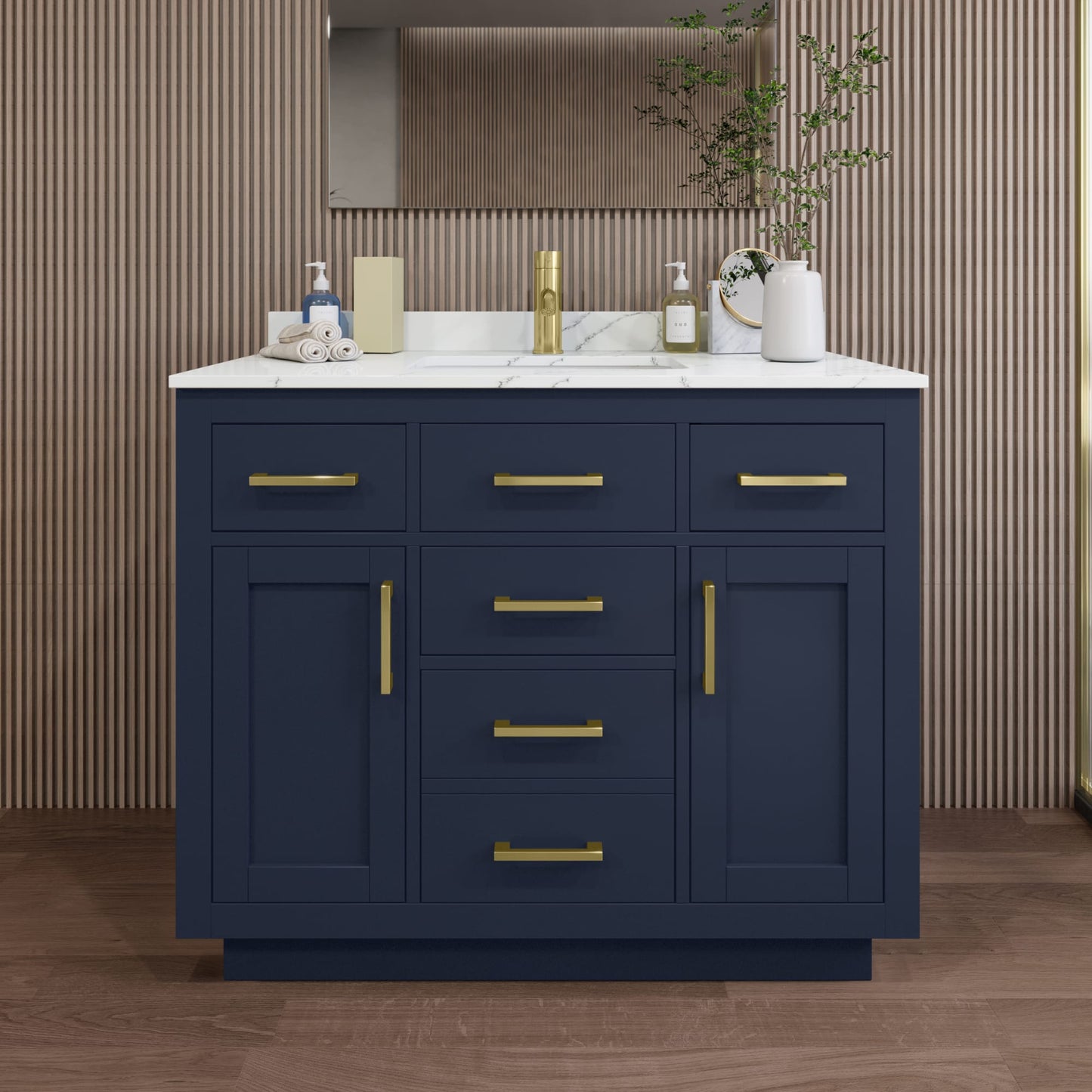 Beckett TK Bathroom Vanity with Countertop 42 inch Single Sink Single hole Faucet Setup