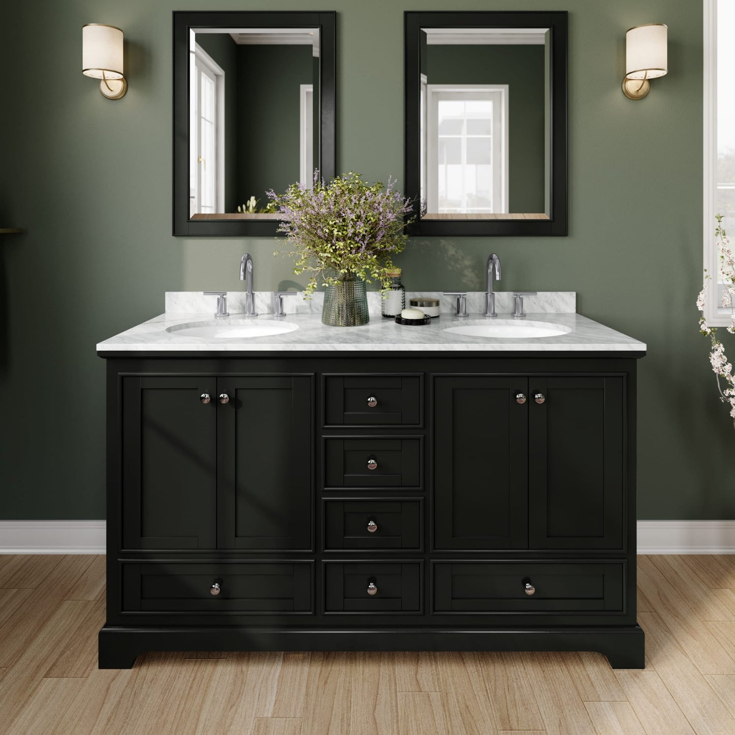 Deborah Bathroom Vanity with Countertop 60 inch Double Sink 3-hole Faucet Setup