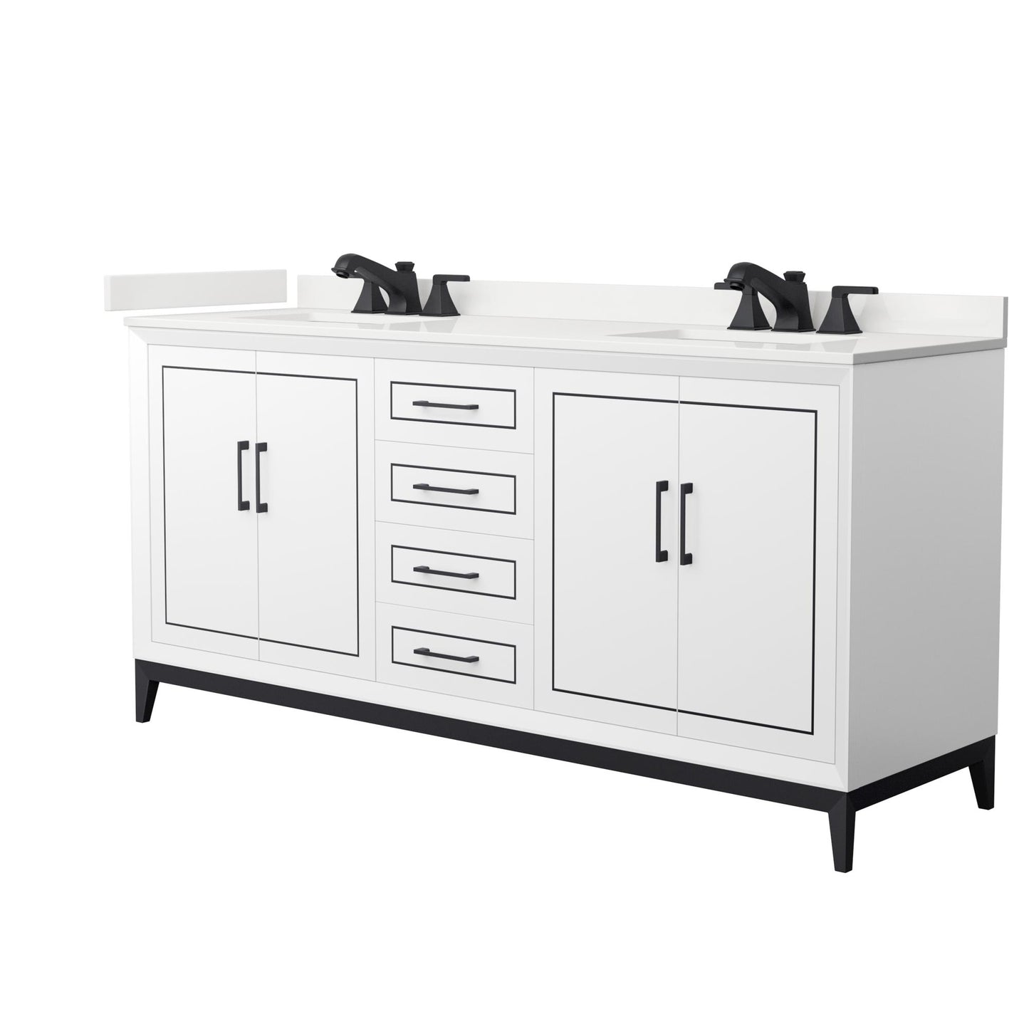 Marlena Bathroom Vanity with Countertop 72 inch Double Sink 3-hole Faucet Setup