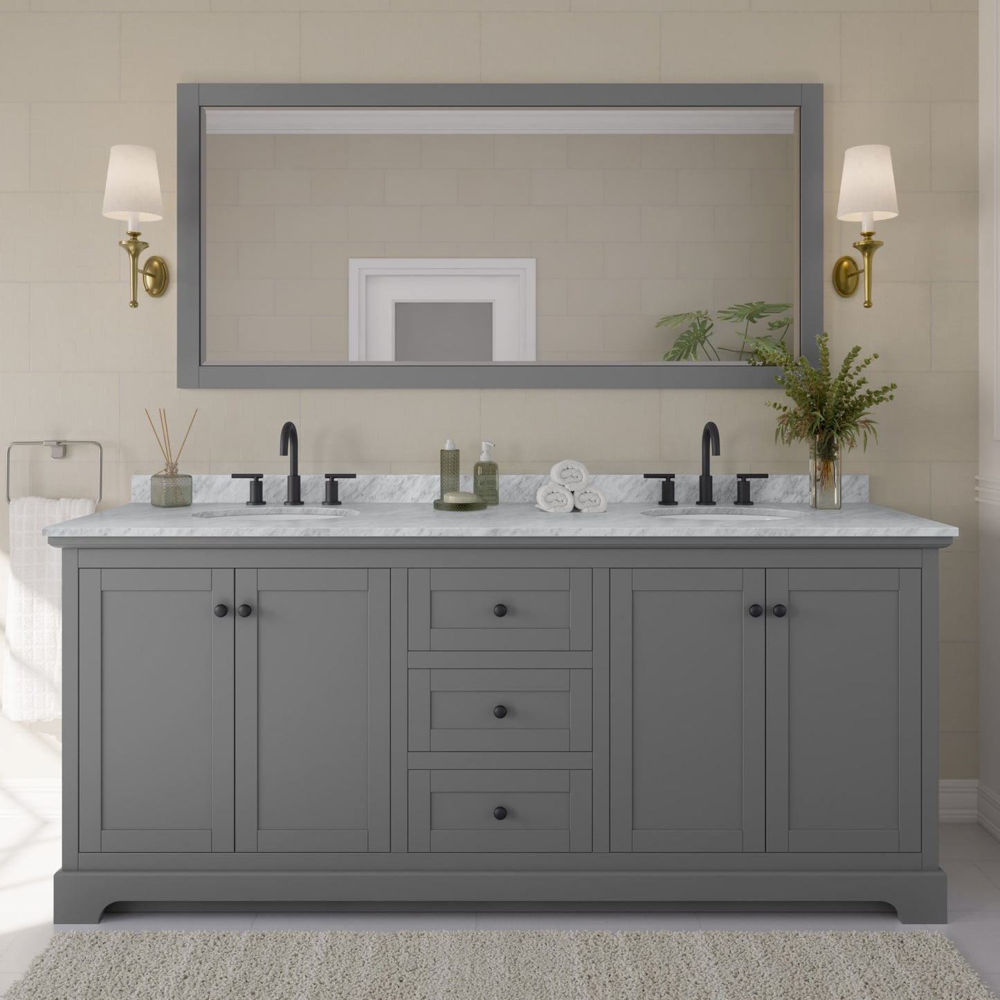 Avery Bathroom Vanity with Countertop 80 inch Double Sink 3-hole Faucet Setup