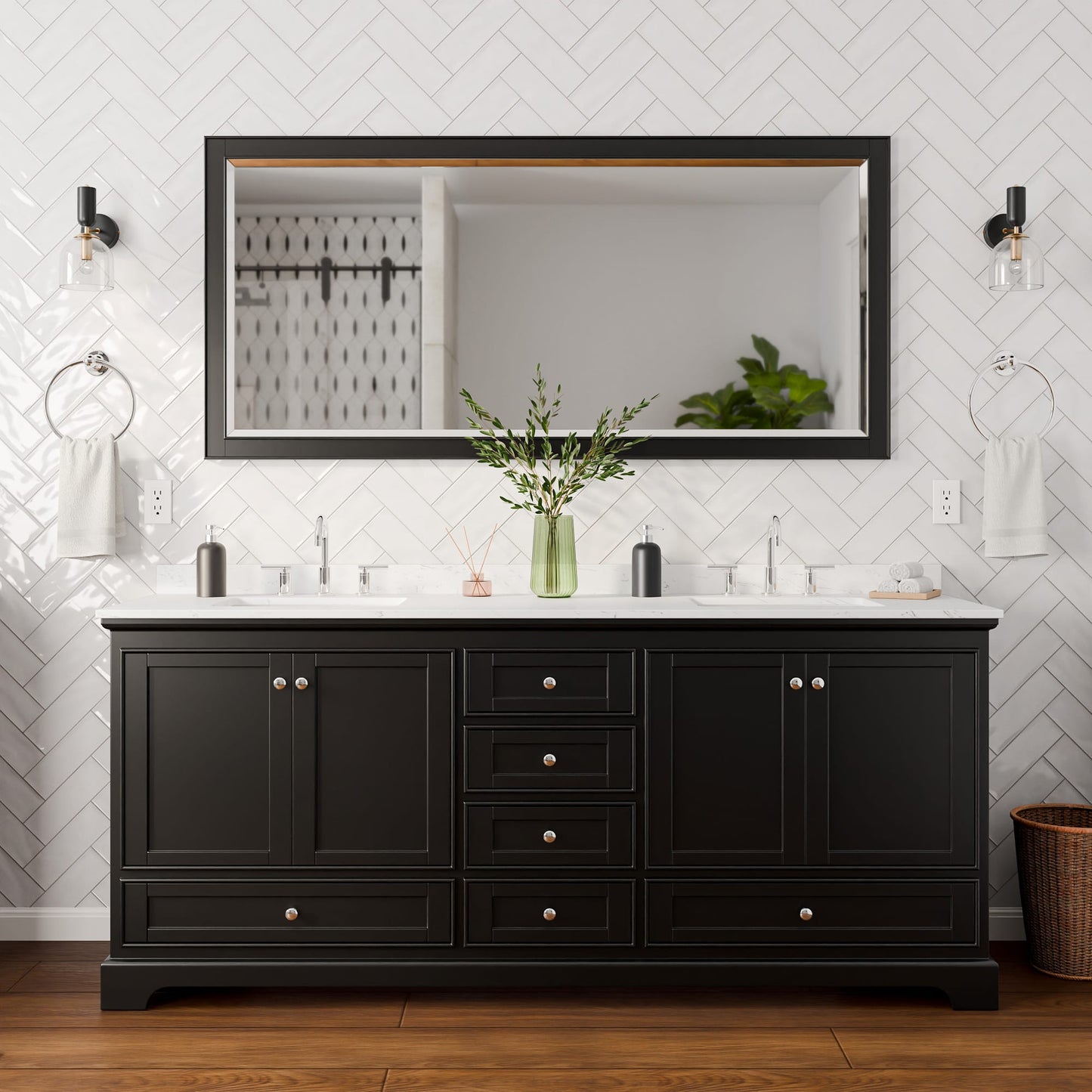 Deborah Bathroom Vanity with Countertop 80 inch Double Sink 3-hole Faucet Setup
