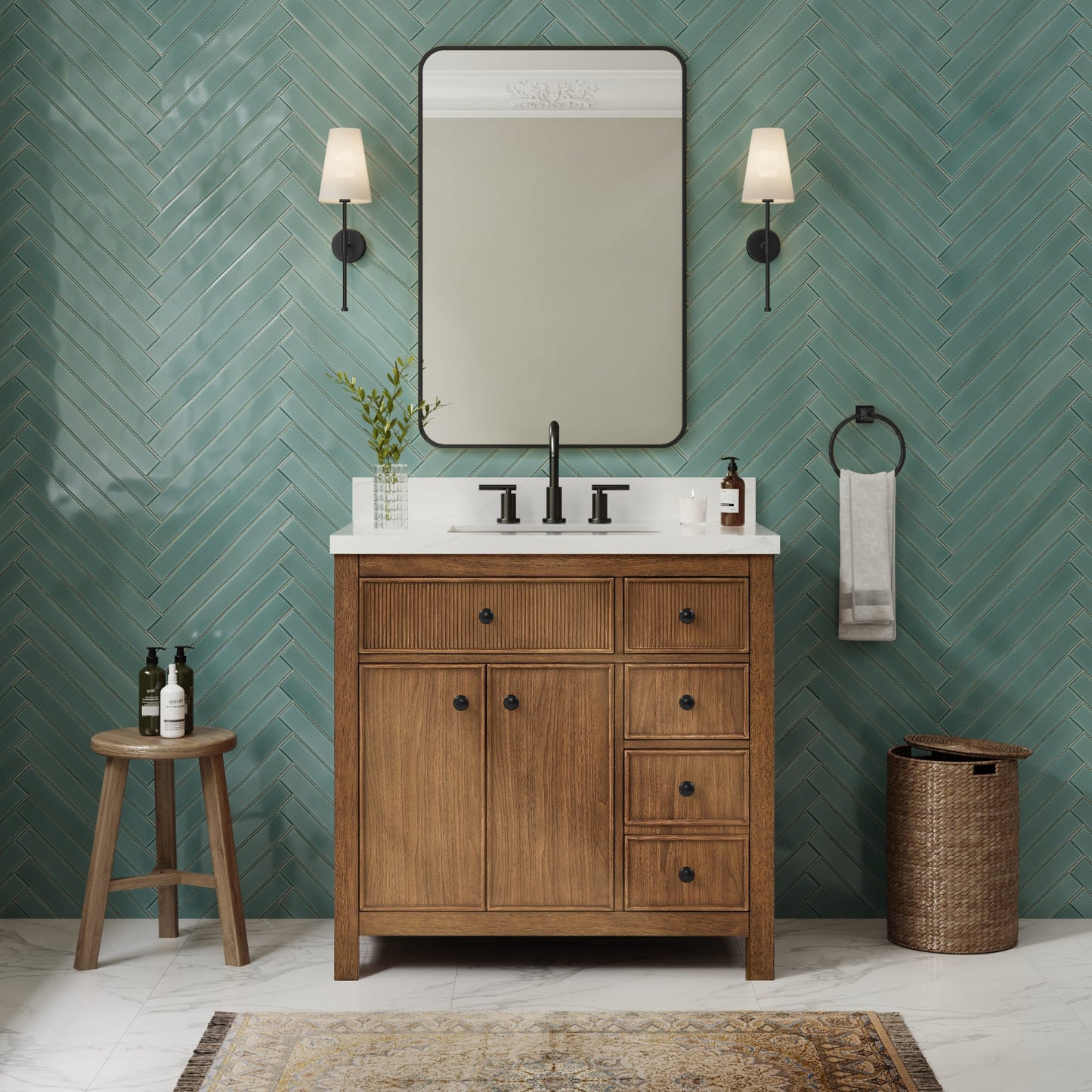 Rian Bathroom Vanity with Countertop 36 inch Single Sink 3-hole Faucet Setup