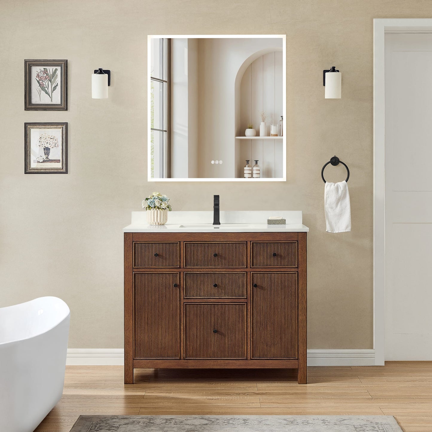 Pendry Bathroom Vanity with Countertop 42 inch Single Sink Single hole Faucet Setup