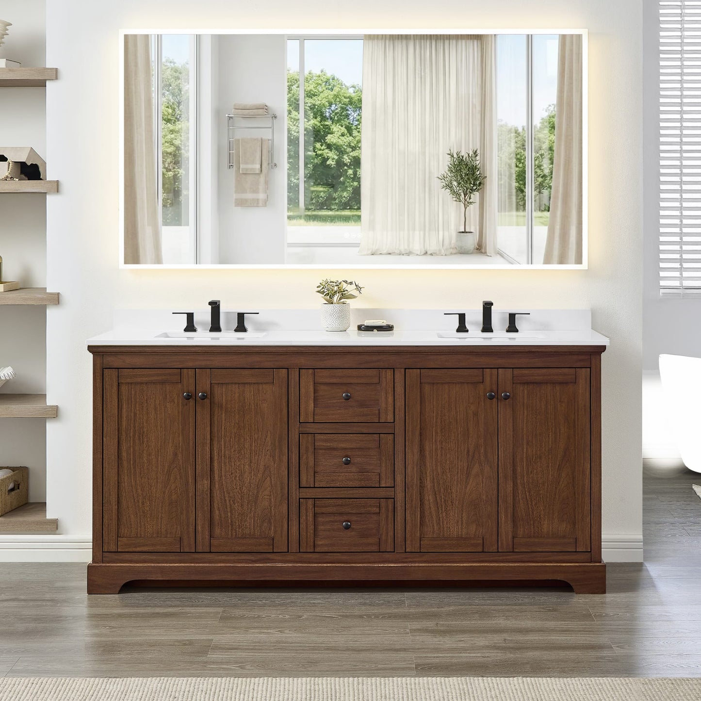 Avery Bathroom Vanity with Countertop 72 inch Double Sink 3-hole Faucet Setup