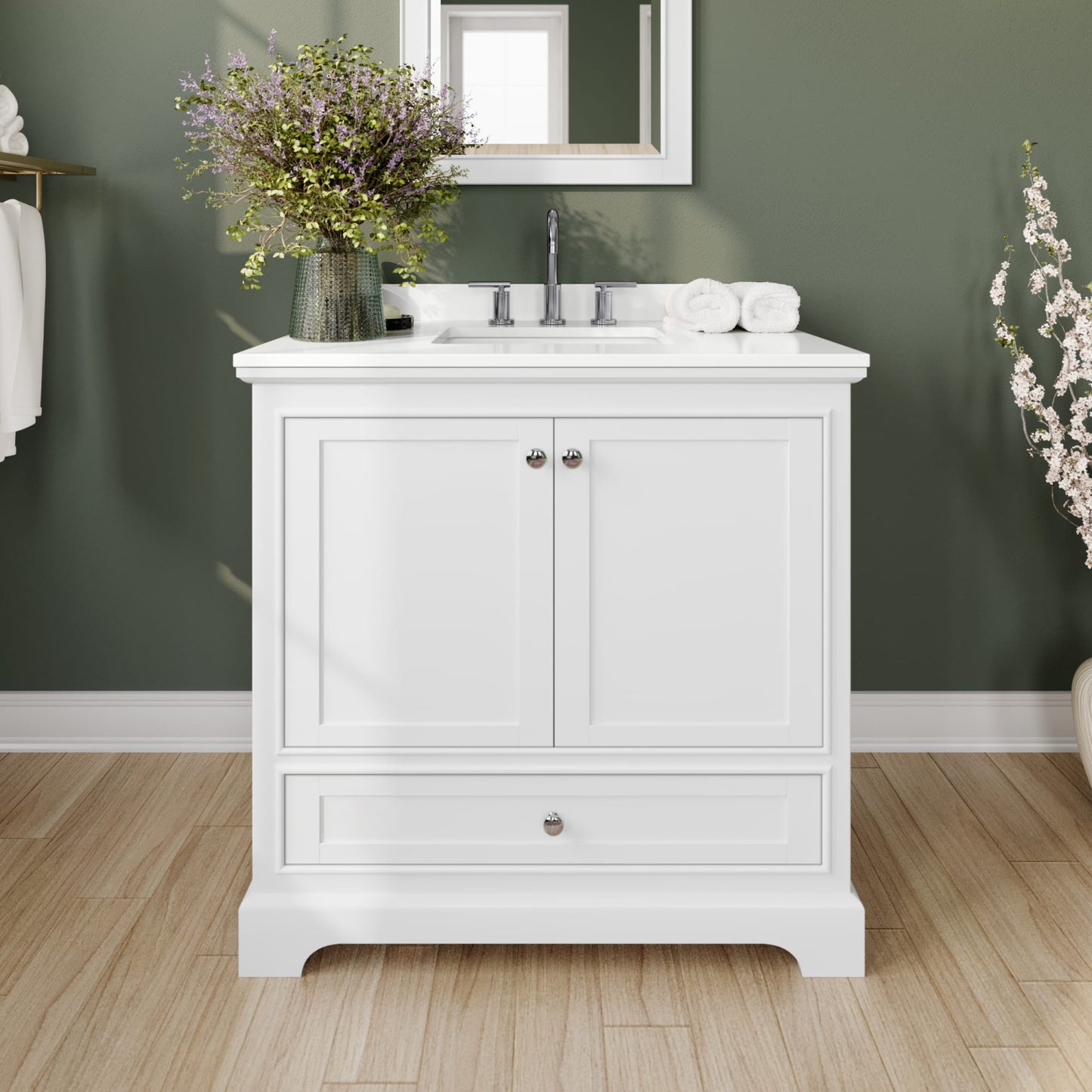 Deborah Bathroom Vanity with Countertop 36 inch Single Sink 3-hole Faucet Setup