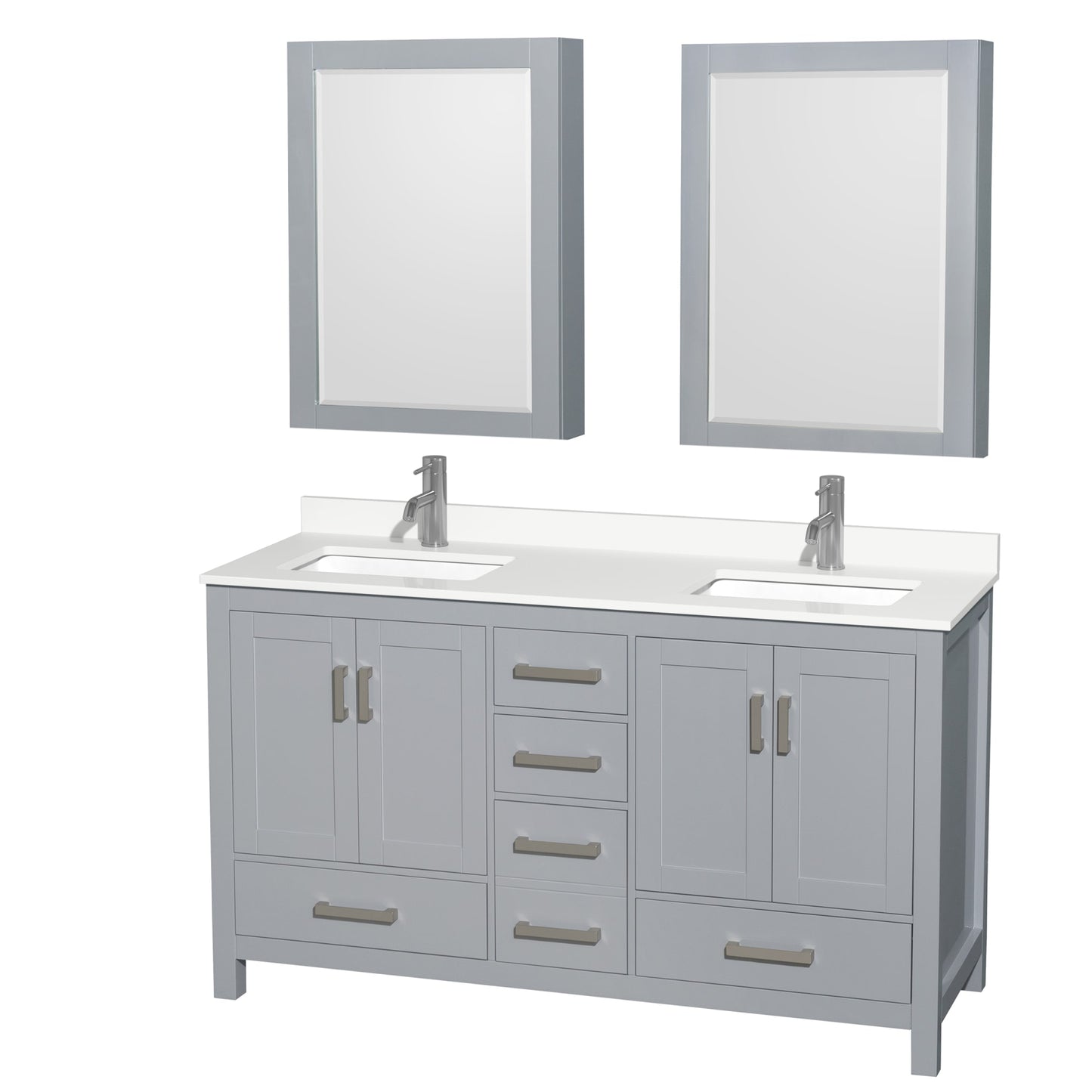 Sheffield Bathroom Vanity with Countertop 60 inch Double Sink Single hole Faucet Setup
