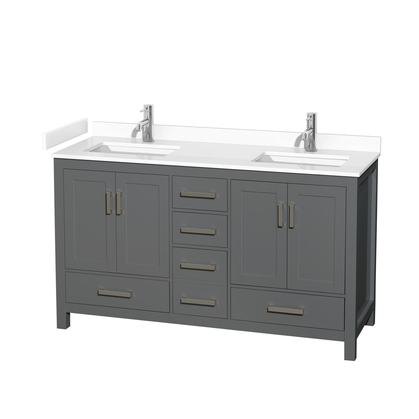 Sheffield Bathroom Vanity with Countertop 60 inch Double Sink Single hole Faucet Setup