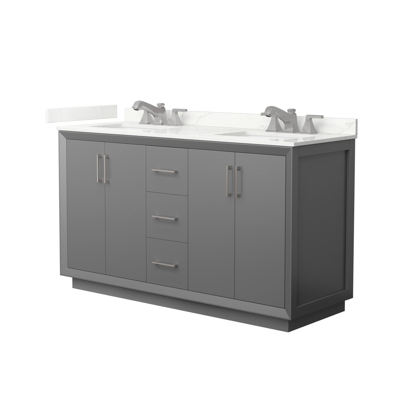 Strada Bathroom Vanity with Countertop 60 inch Double Sink 3-hole Faucet Setup