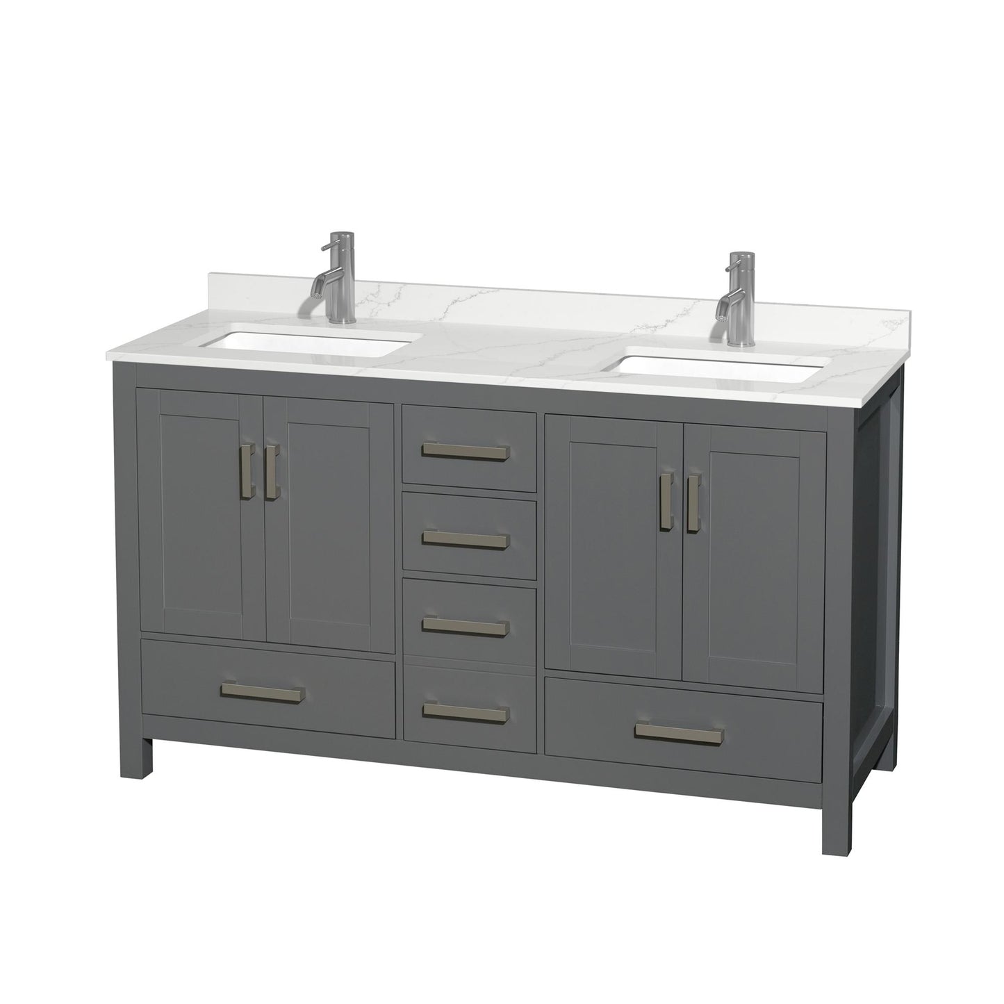 Sheffield Bathroom Vanity with Countertop 60 inch Double Sink Single hole Faucet Setup