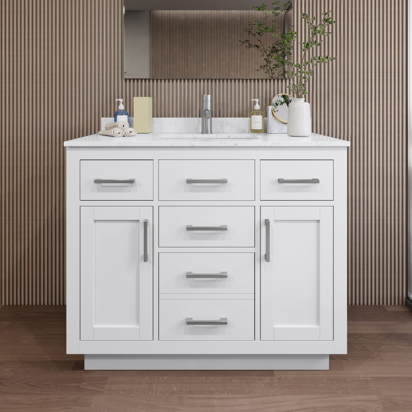 Beckett TK Bathroom Vanity with Countertop 42 inch Single Sink Single hole Faucet Setup