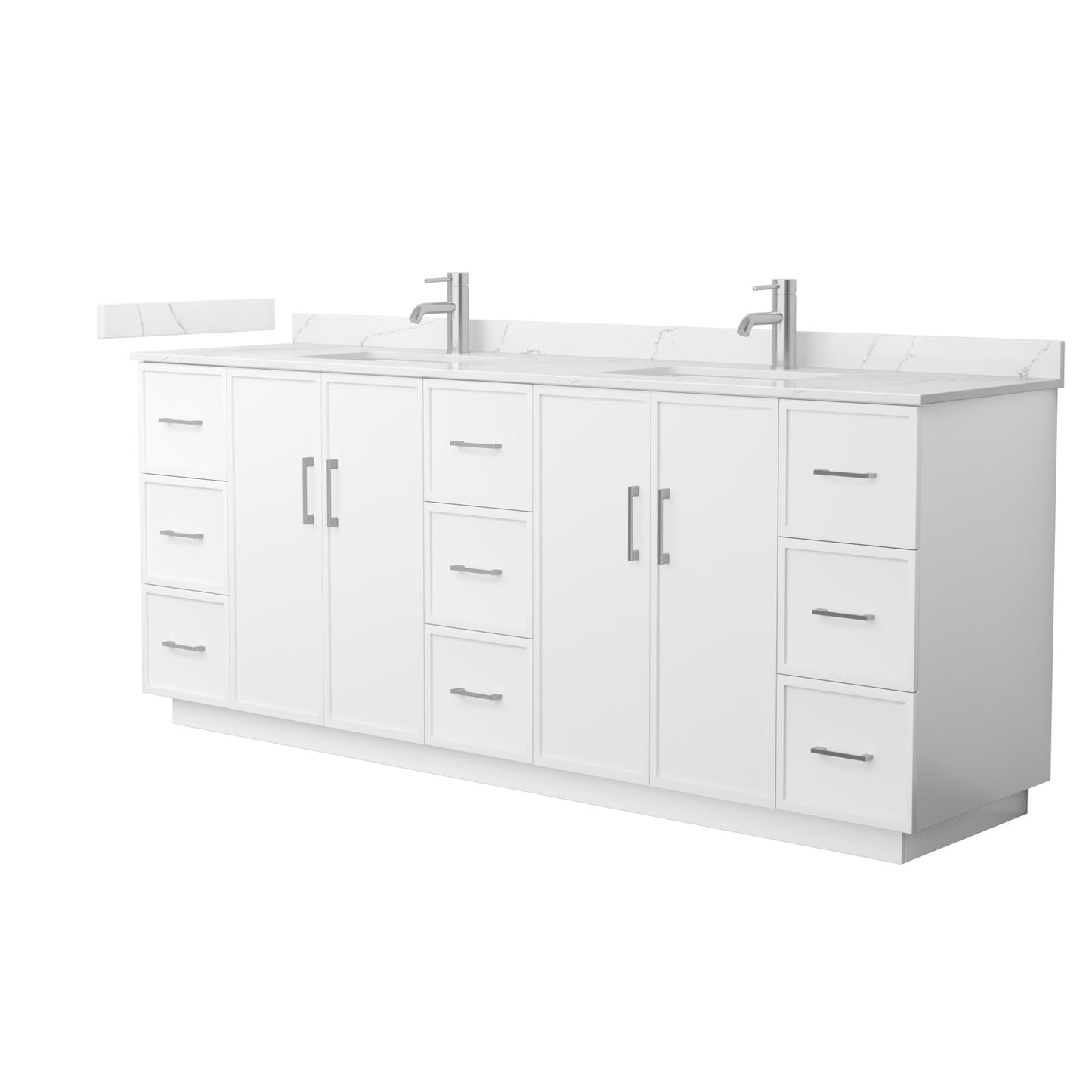 Elan TK Bathroom Vanity with Countertop 84 inch Double Sink Single hole Faucet Setup