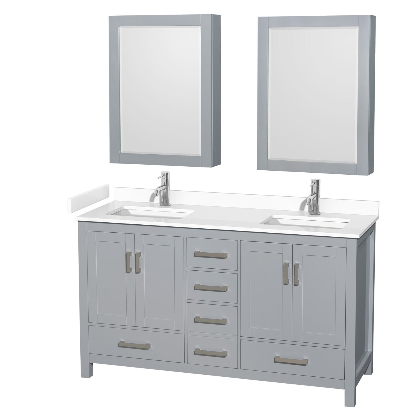 Sheffield Bathroom Vanity with Countertop 60 inch Double Sink Single hole Faucet Setup