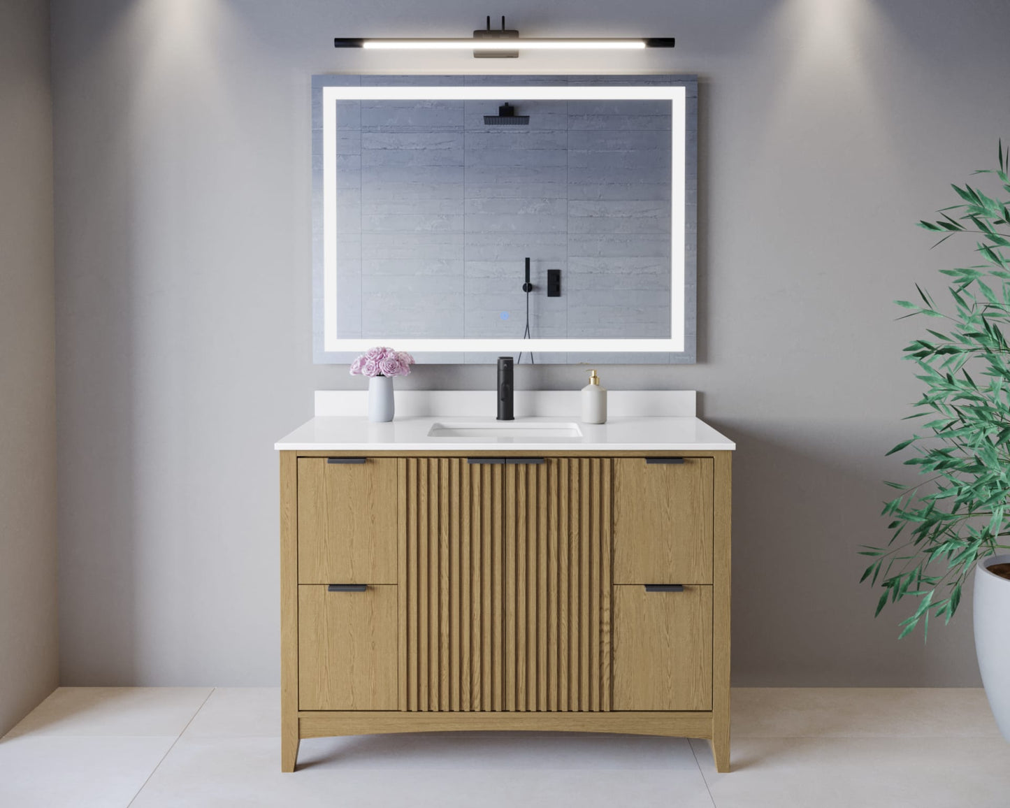 Palmilla Bathroom Vanity with Countertop 48 inch Single Sink Single hole Faucet Setup