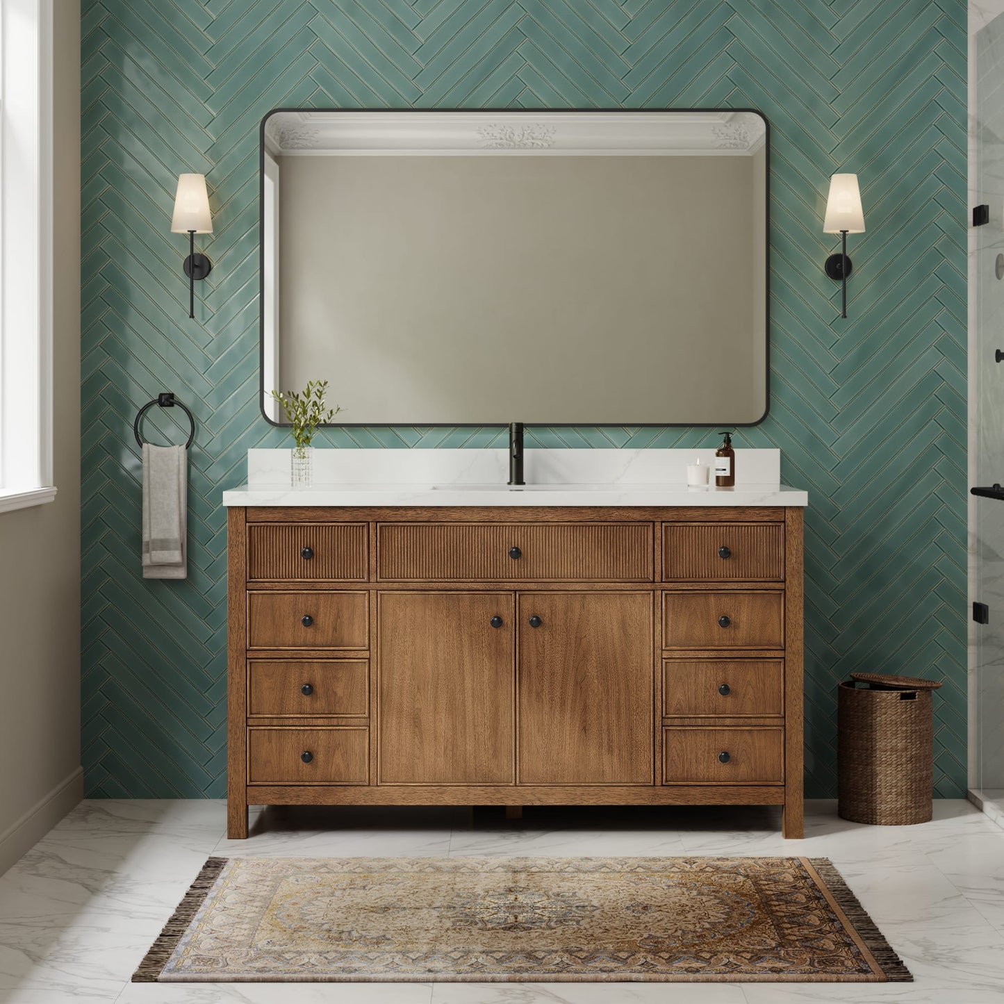 Rian Bathroom Vanity with Countertop 60 inch Single Sink Single hole Faucet Setup