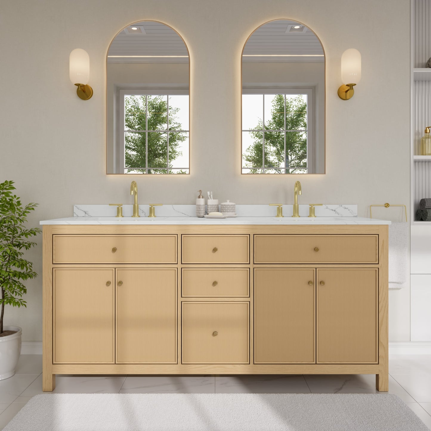 Pendry Bathroom Vanity with Countertop 72 inch Double Sink 3-hole Faucet Setup