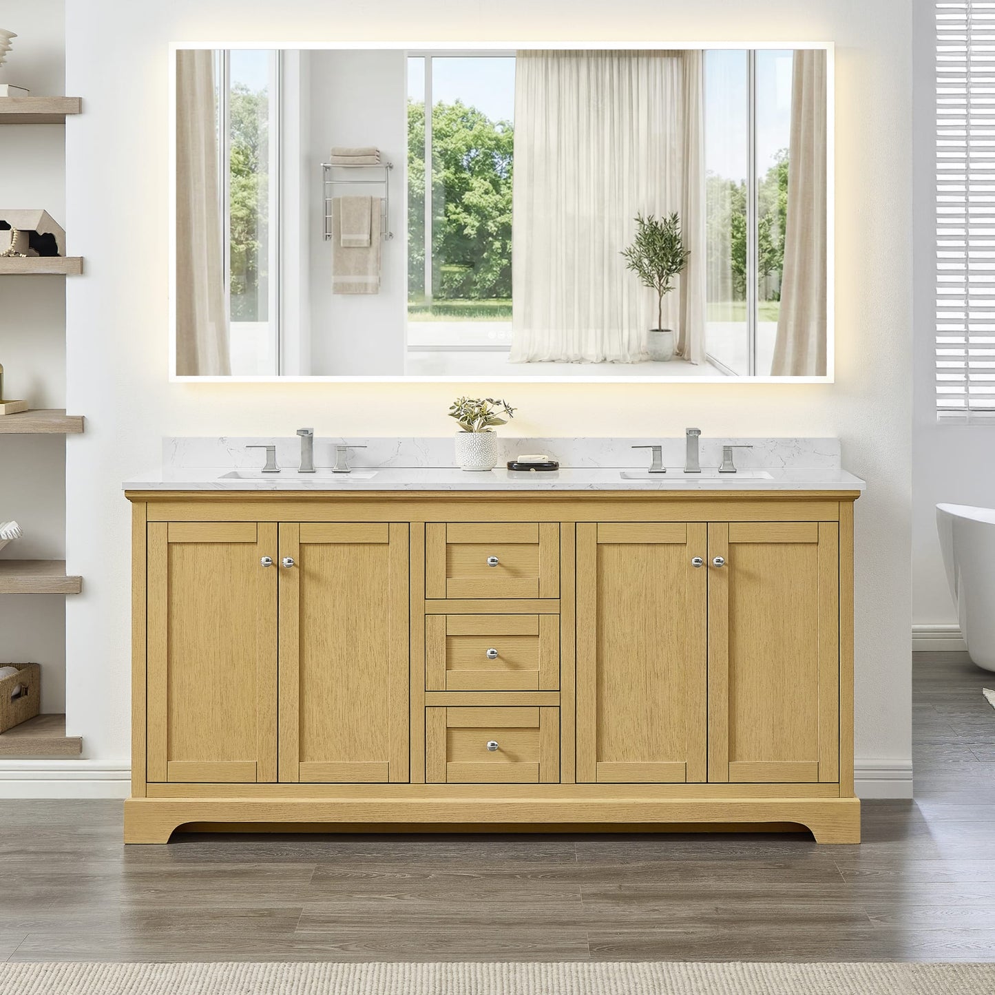 Avery Bathroom Vanity with Countertop 72 inch Double Sink 3-hole Faucet Setup
