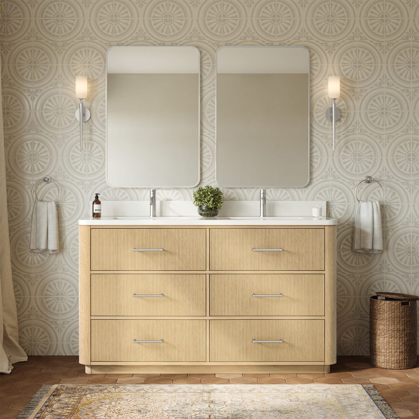 Francesca Bathroom Vanity with Countertop 60 inch Double Sink Single hole Faucet Setup