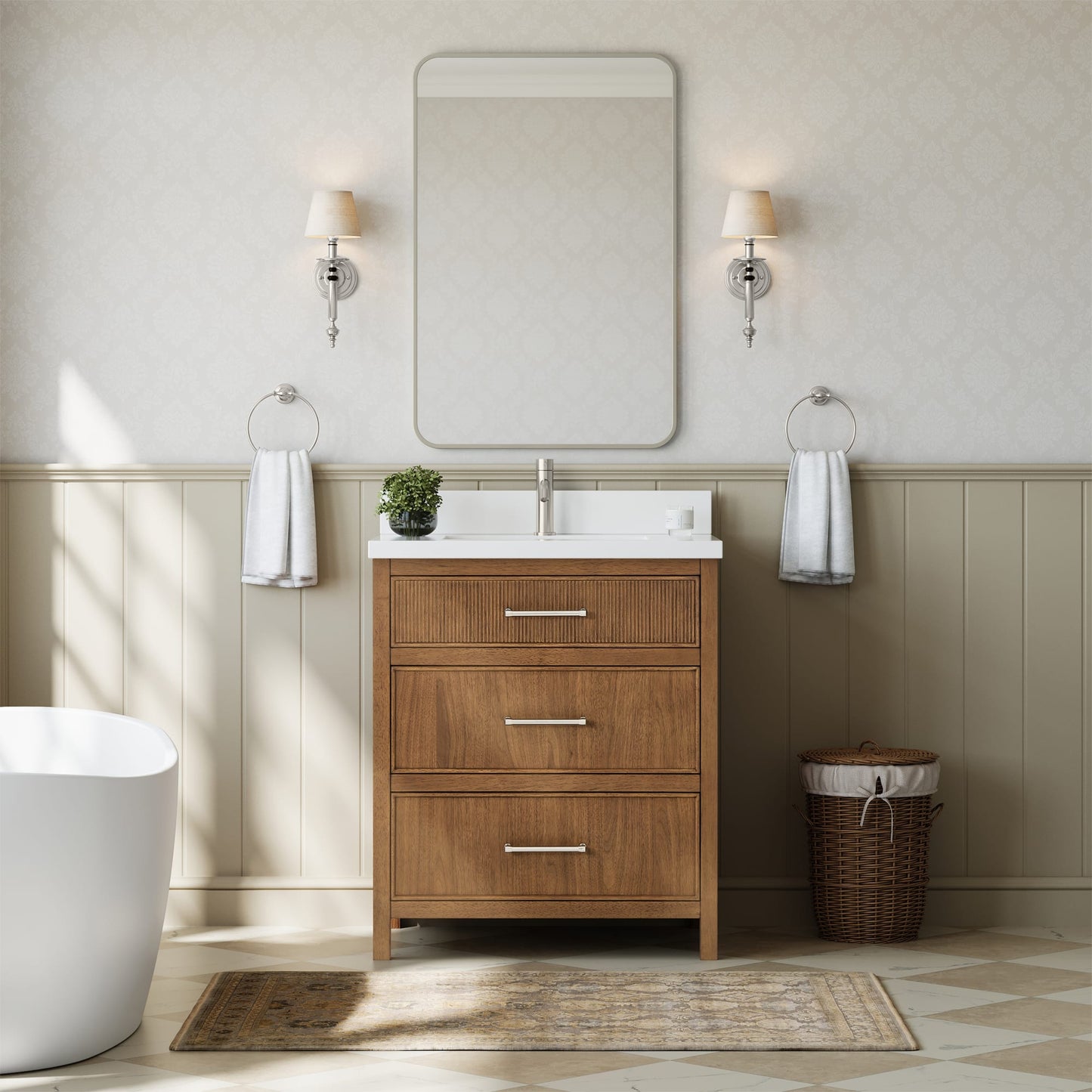 Isola Bathroom Vanity with Countertop 30 inch Single Sink Single hole Faucet Setup