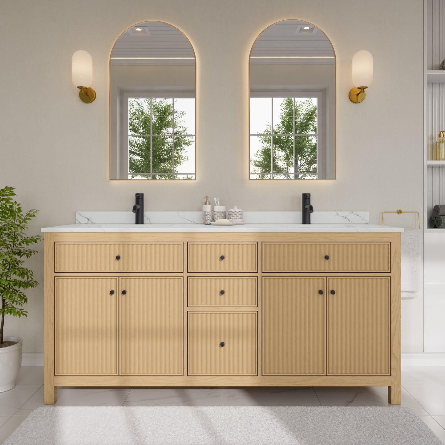 Pendry Bathroom Vanity with Countertop 72 inch Double Sink Single hole Faucet Setup
