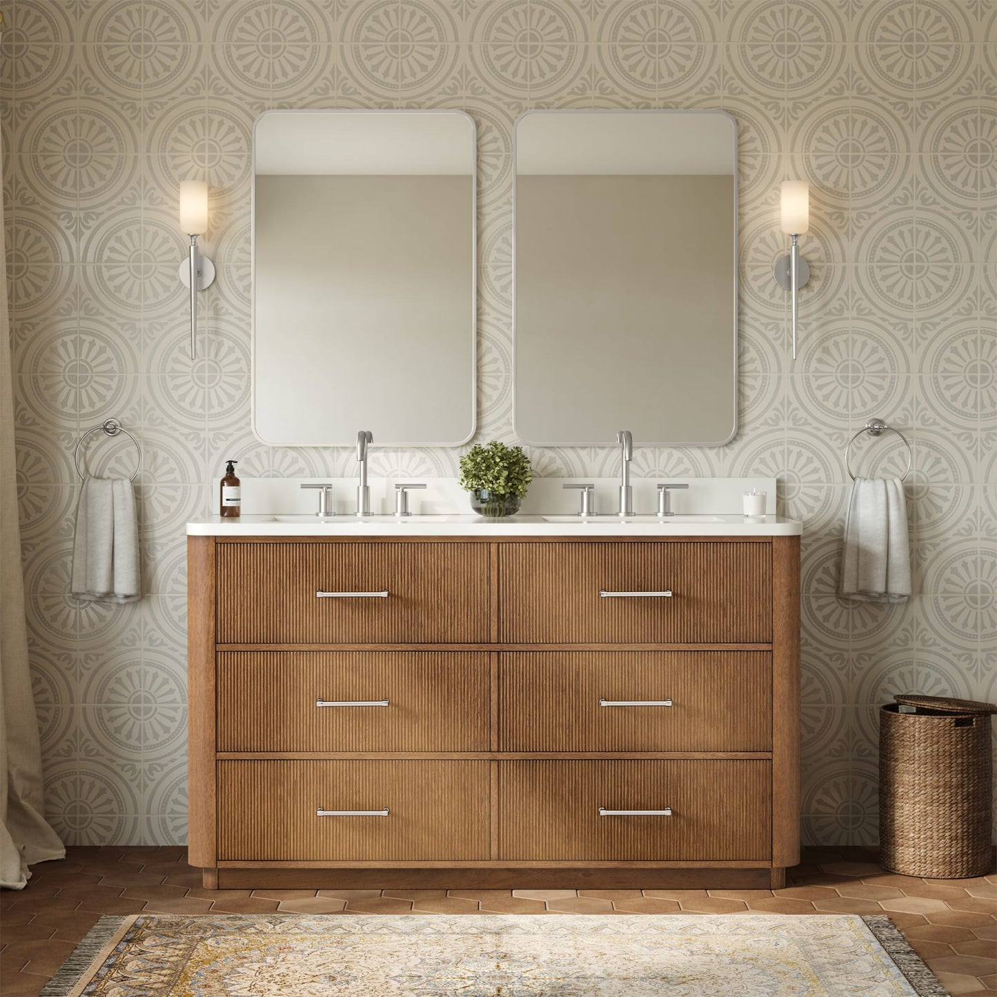 Francesca Bathroom Vanity with Countertop 60 inch Double Sink 3-hole Faucet Setup