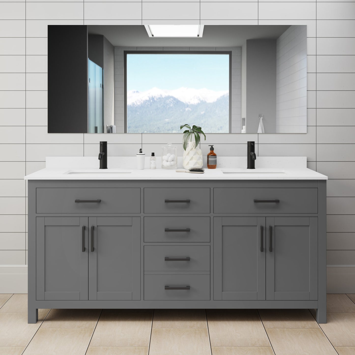 Beckett Bathroom Vanity with Countertop 72 inch Double Sink Single hole Faucet Setup