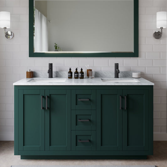 Miranda Bathroom Vanity with Countertop 60 inch Double Sink Single hole Faucet Setup