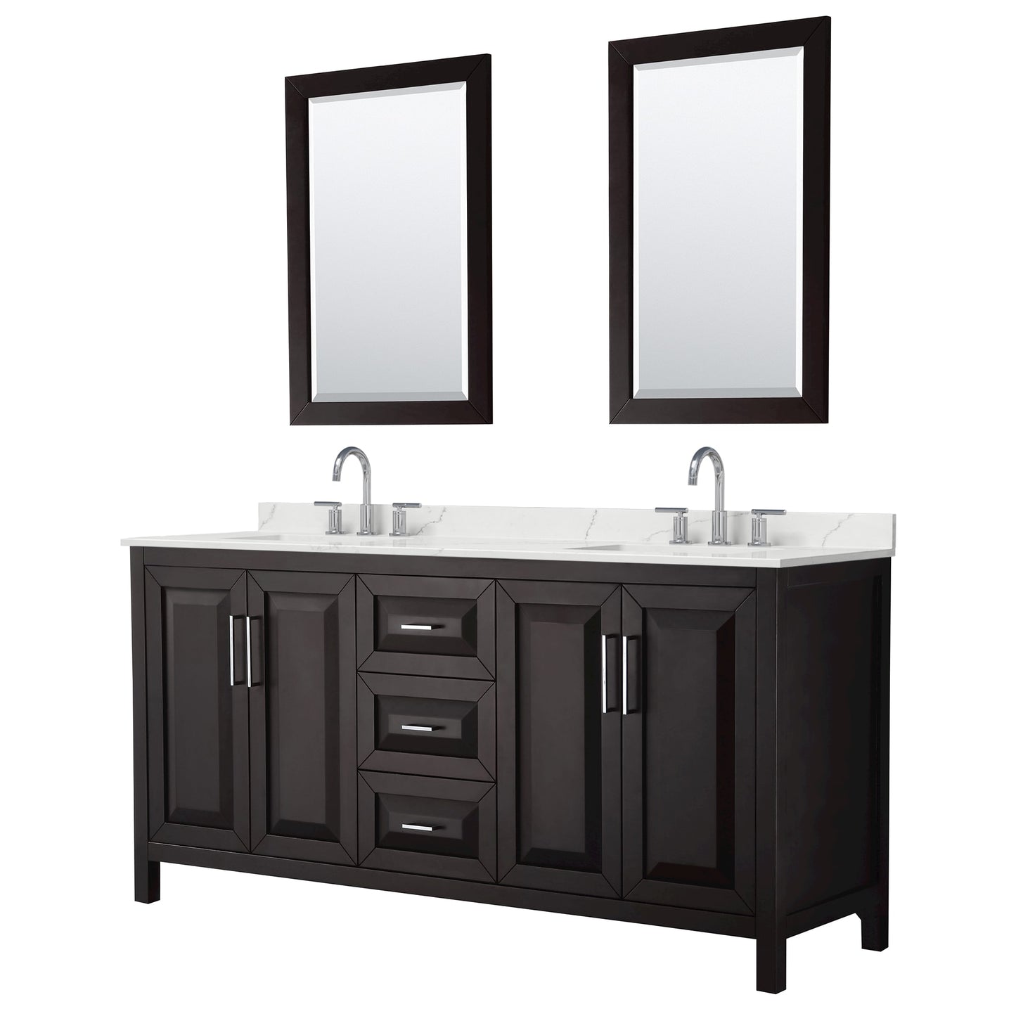 Daria Bathroom Vanity with Countertop 72 inch Double Sink 3-hole Faucet Setup