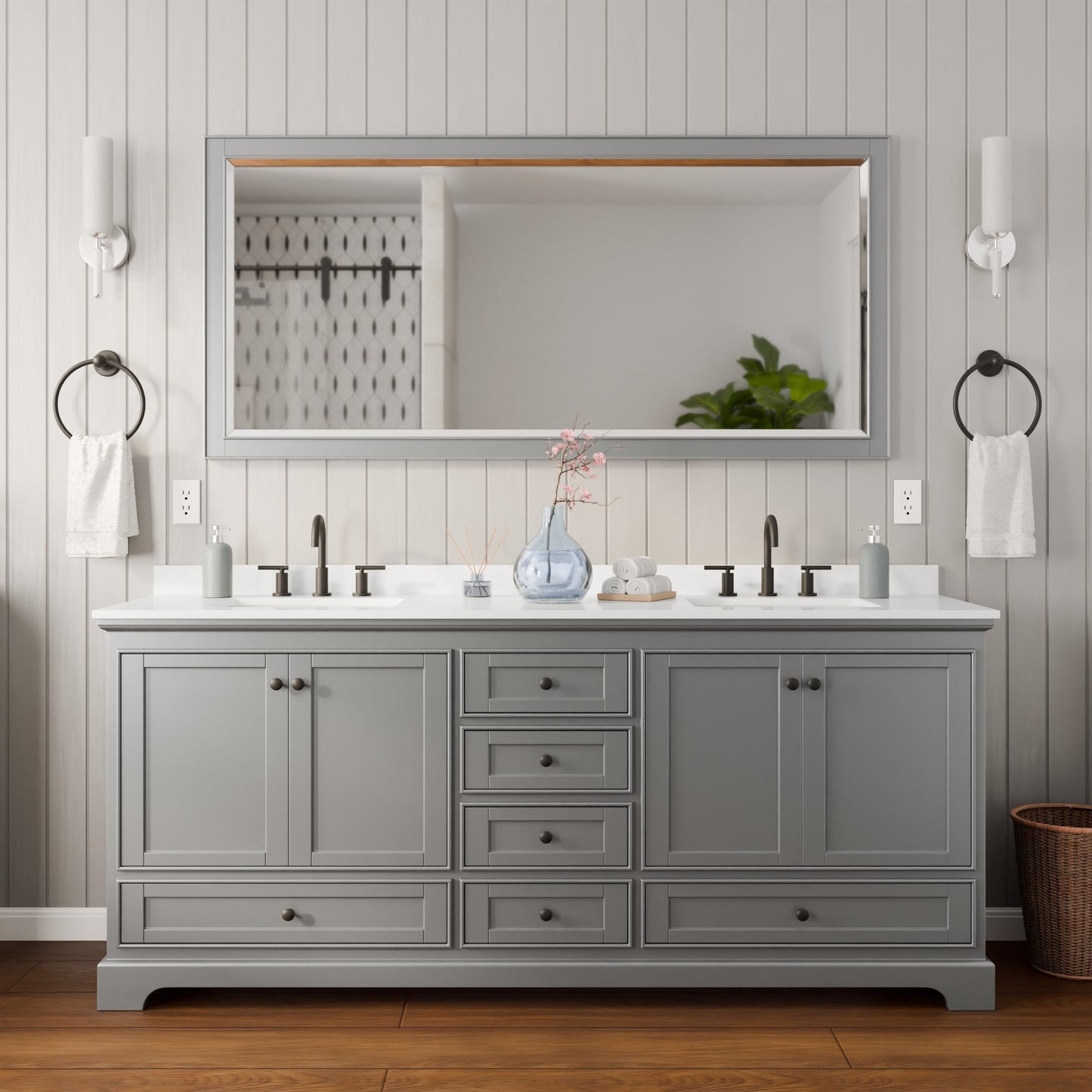 Deborah Bathroom Vanity with Countertop 80 inch Double Sink 3-hole Faucet Setup