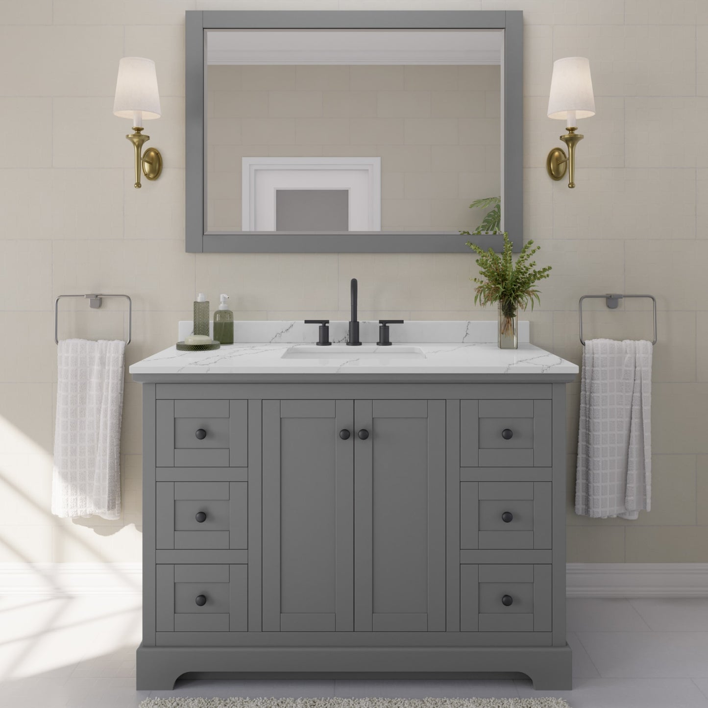 Avery Bathroom Vanity with Countertop 48 inch Single Sink 3-hole Faucet Setup